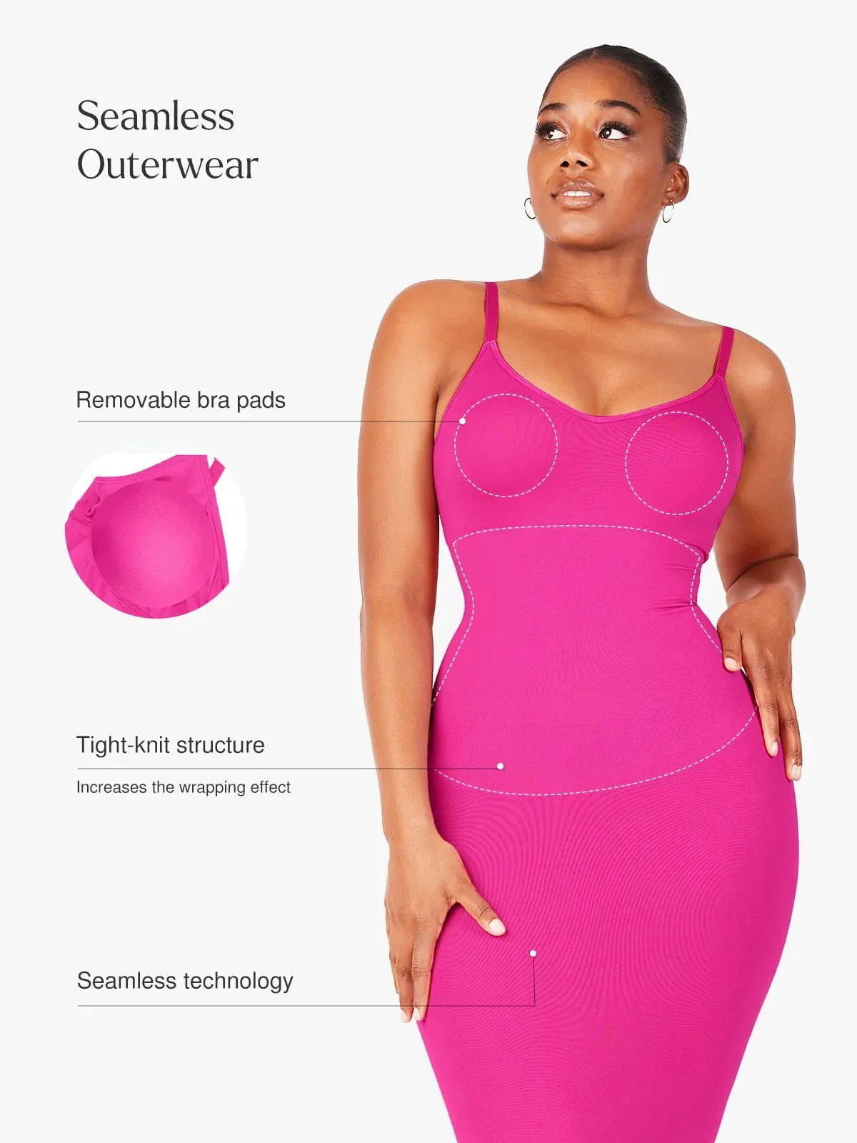 Shaper Eco-Friendly Spaghetti Strap V-Neck Seamless Dress - Image 19