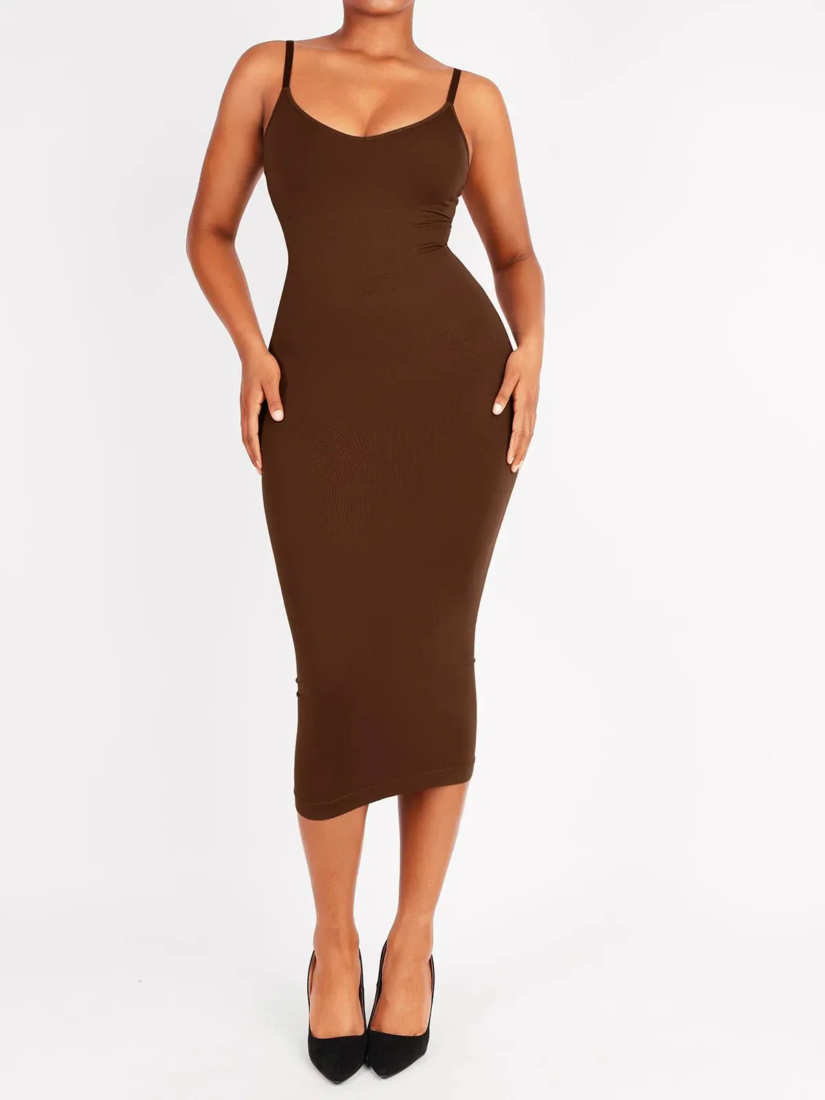 Shaper Eco-Friendly Spaghetti Strap V-Neck Seamless Dress - Image 14