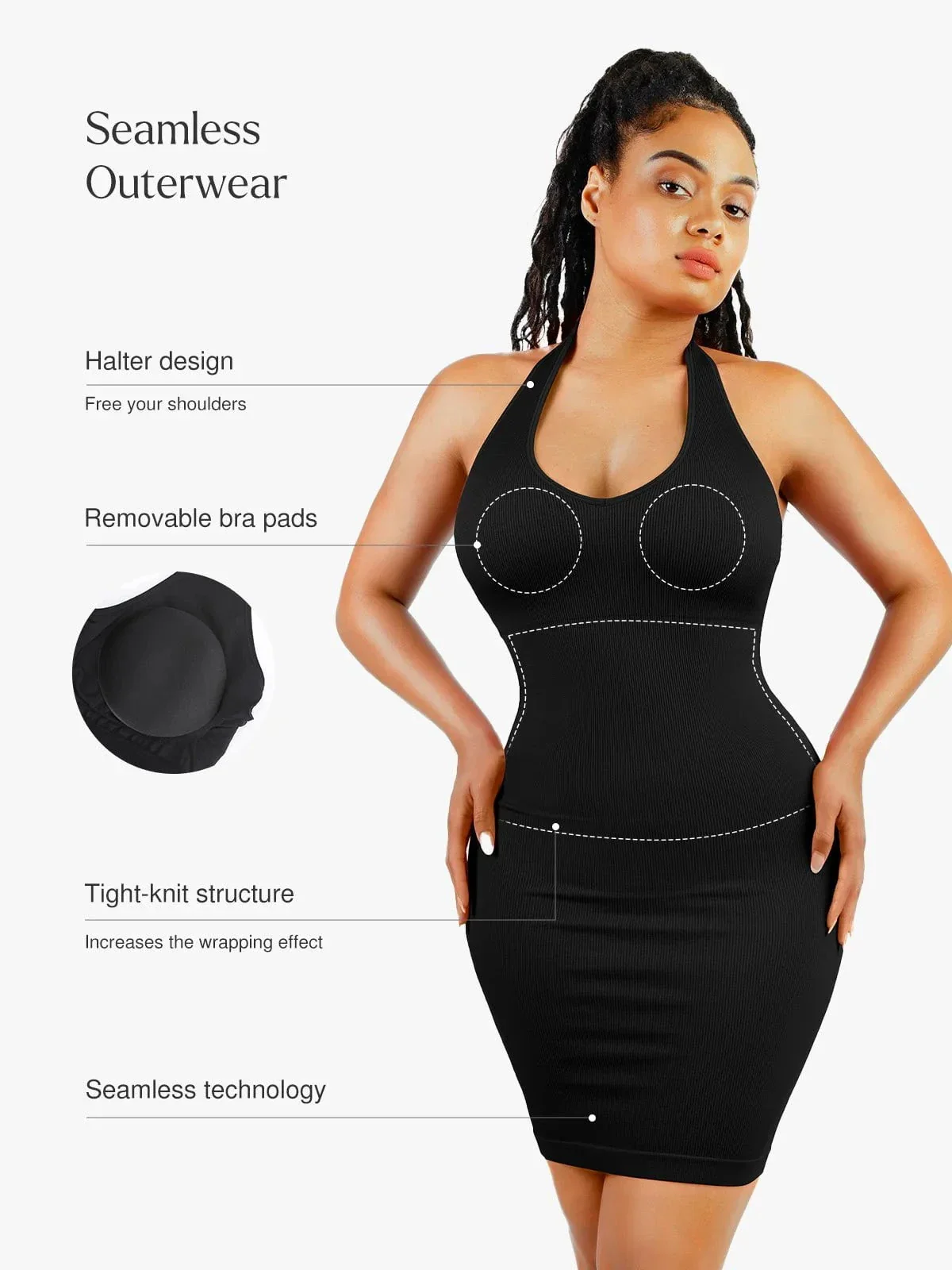 Shapewear Halter Neck Deep U Mini Seamless Dress - Image 3