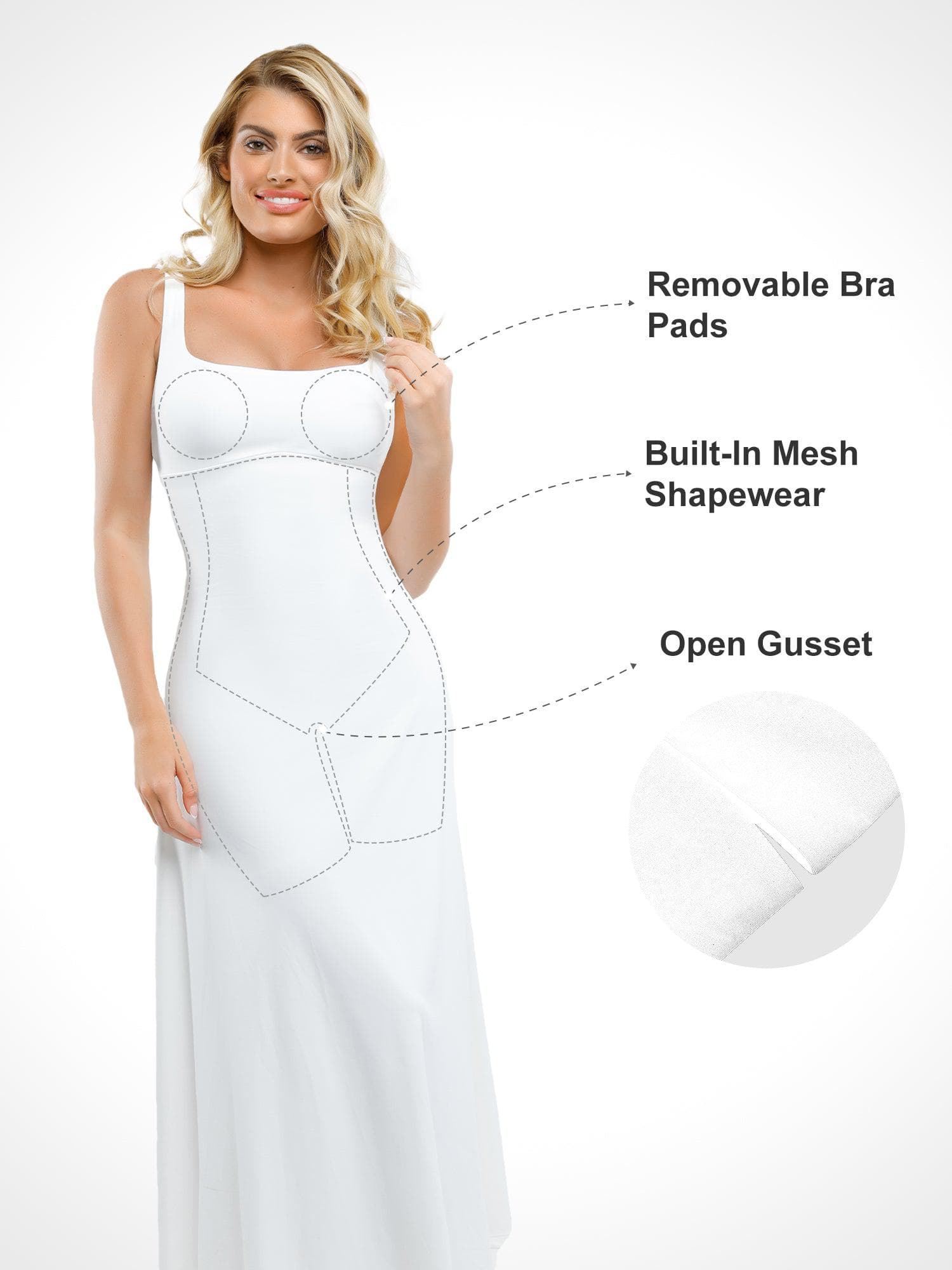 Shapewear Sleeveless Square Neck Houglass A-Line Maxi Dress - Image 2
