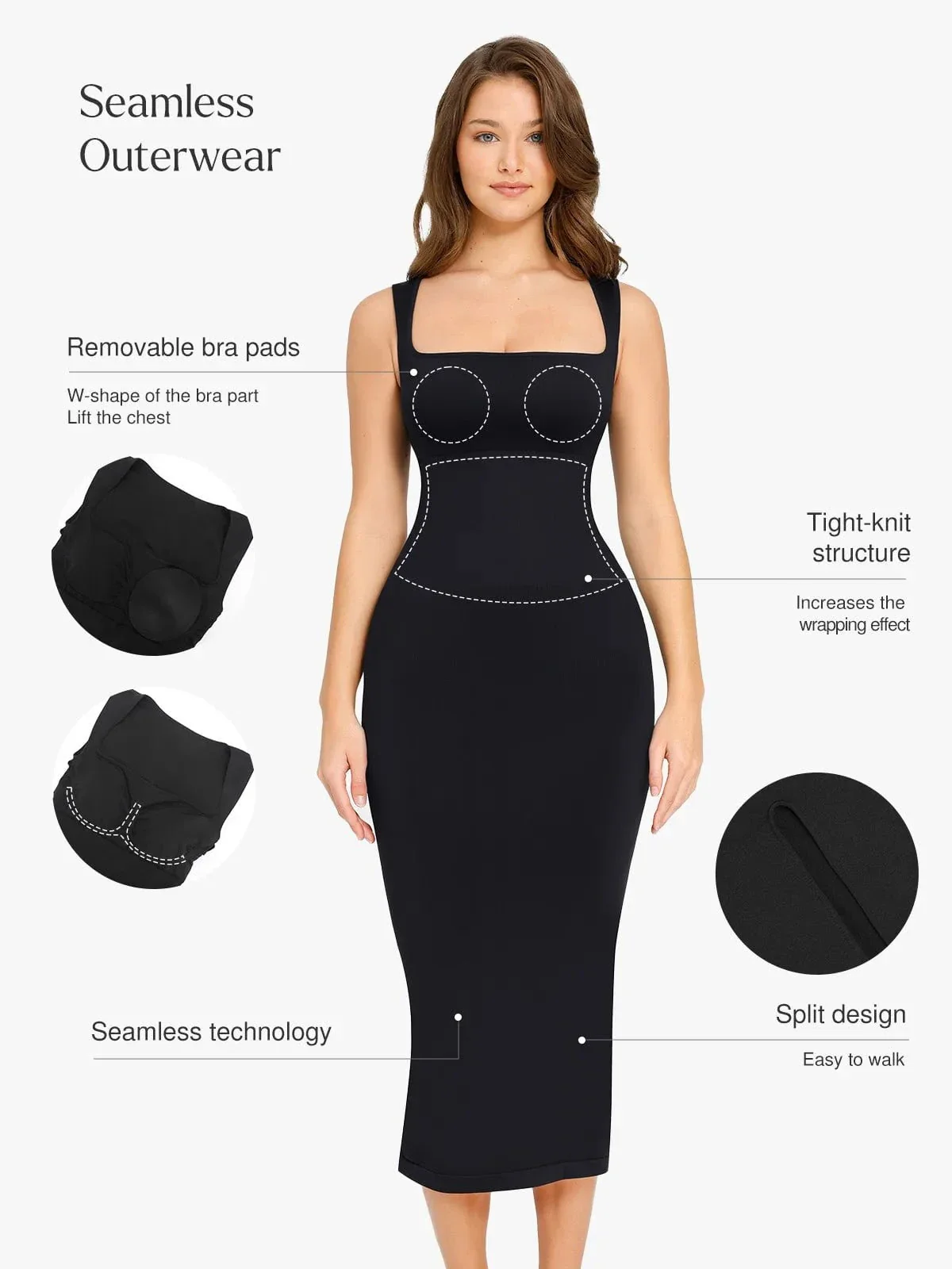 Shapewear Sleeveless Square Neck Slimming Seamless Dress - Image 15