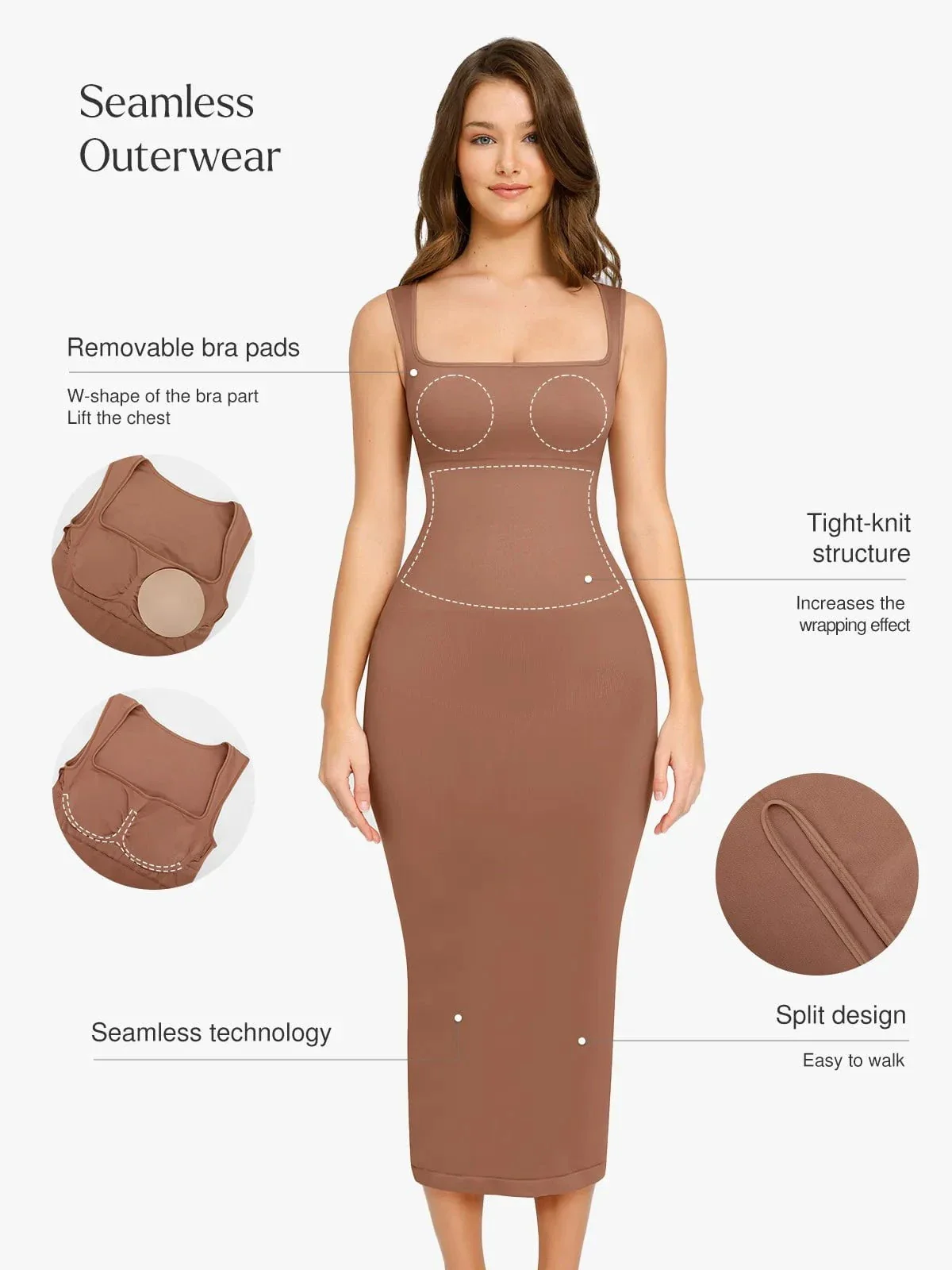 Shapewear Sleeveless Square Neck Slimming Seamless Dress - Image 25