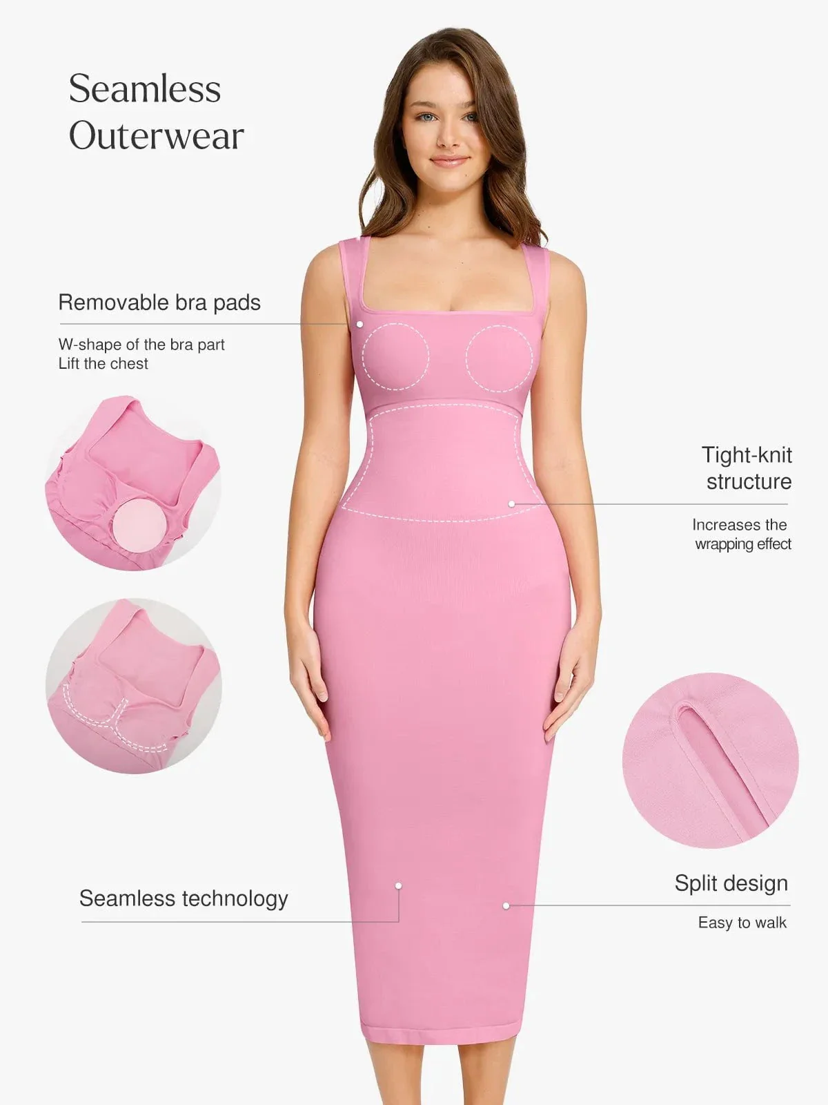 Shapewear Sleeveless Square Neck Slimming Seamless Dress - Image 3