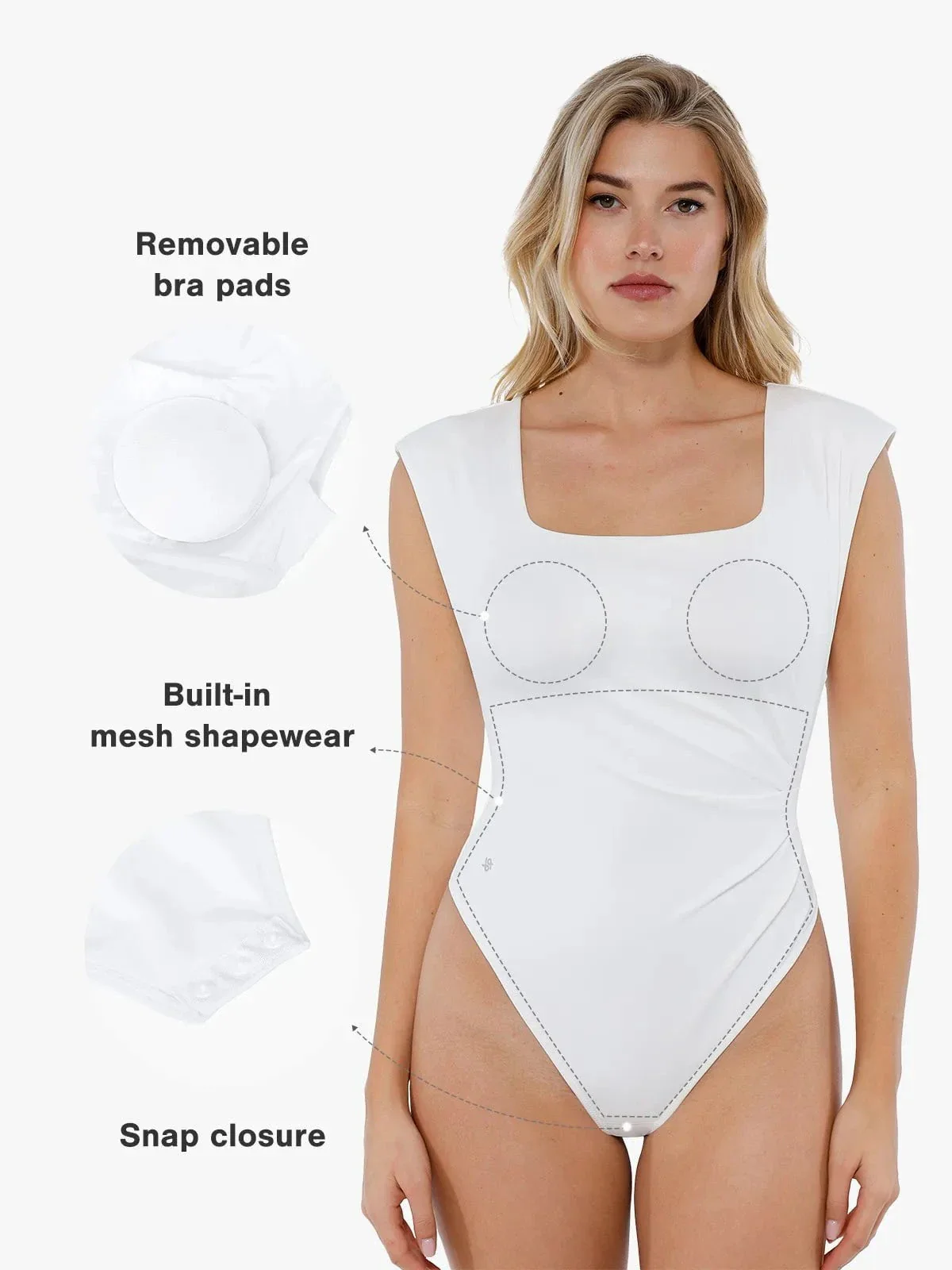 Shapewear Square Neck Padded Shoulder Slimming Bodysuit - Image 16