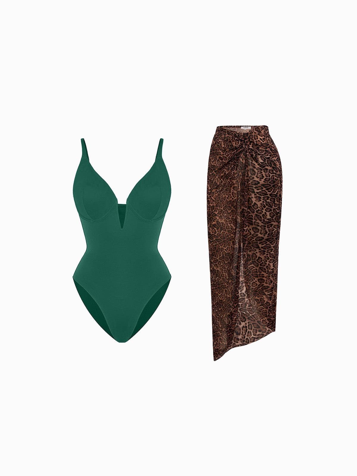 Shapewear Slimming One-Piece Swimsuit Mesh Coverup Set - Image 10