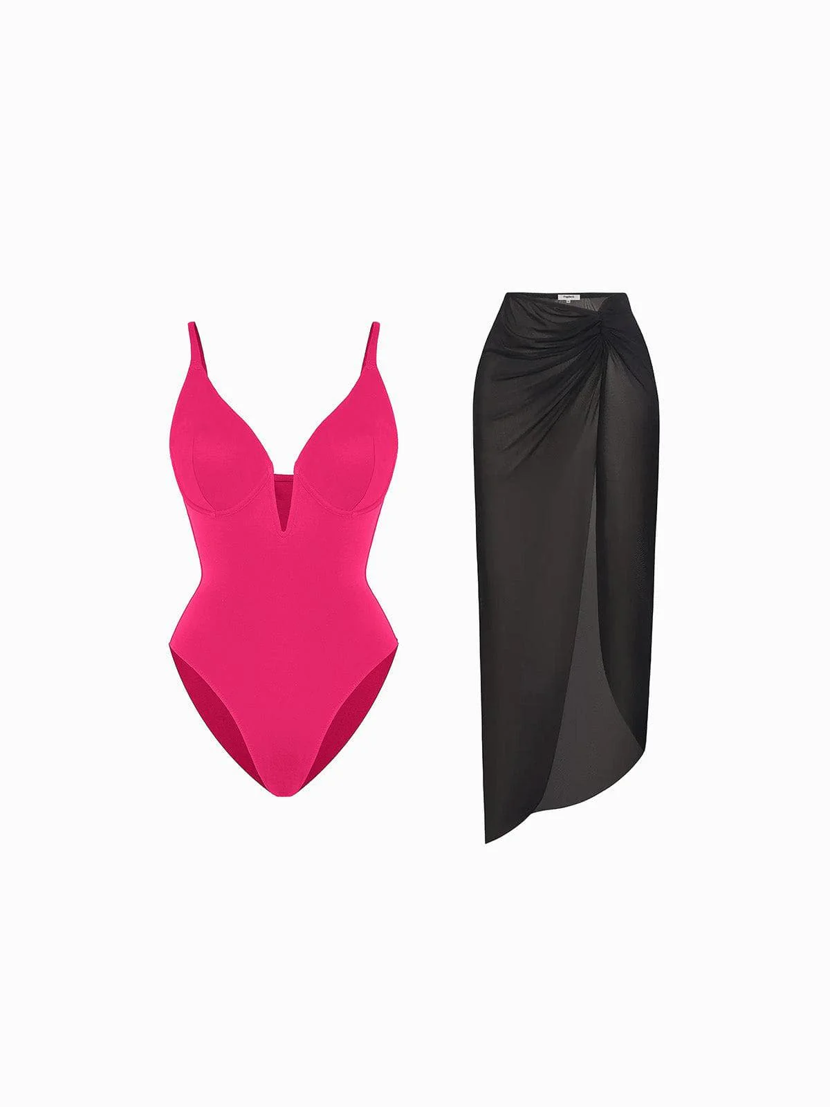 Shapewear Slimming One-Piece Swimsuit Mesh Coverup Set - Image 2