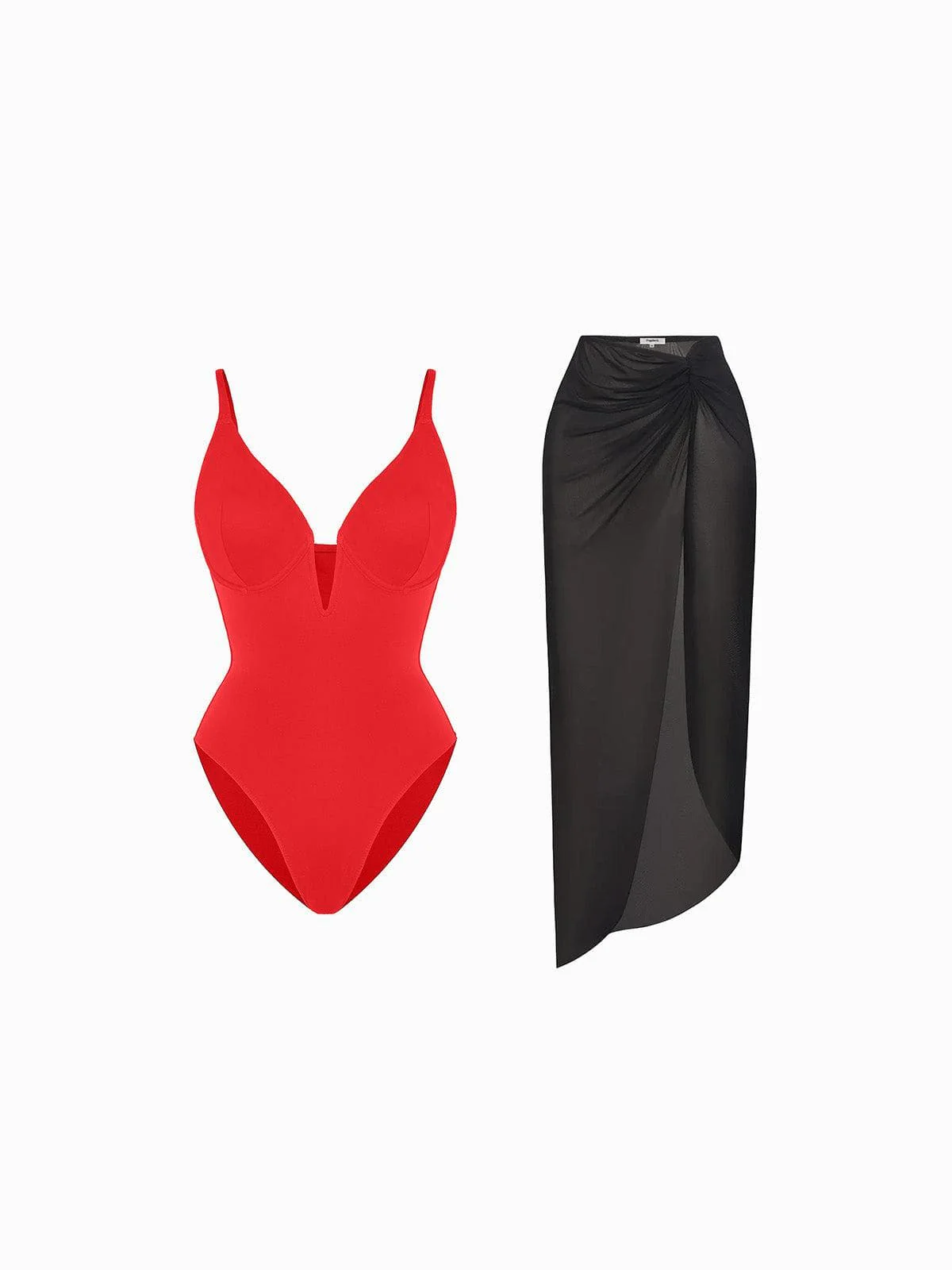 Shapewear Slimming One-Piece Swimsuit Mesh Coverup Set - Image 3