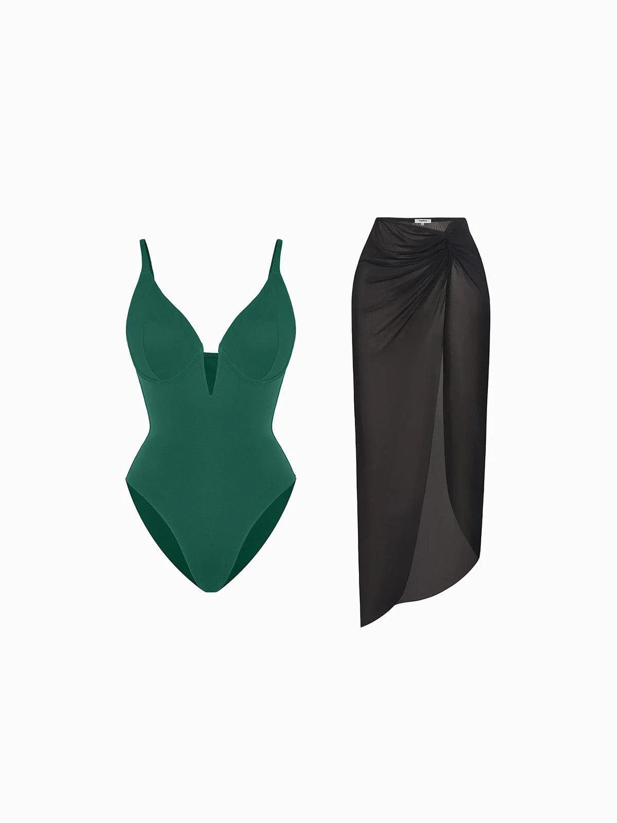 Shapewear Slimming One-Piece Swimsuit Mesh Coverup Set - Image 4