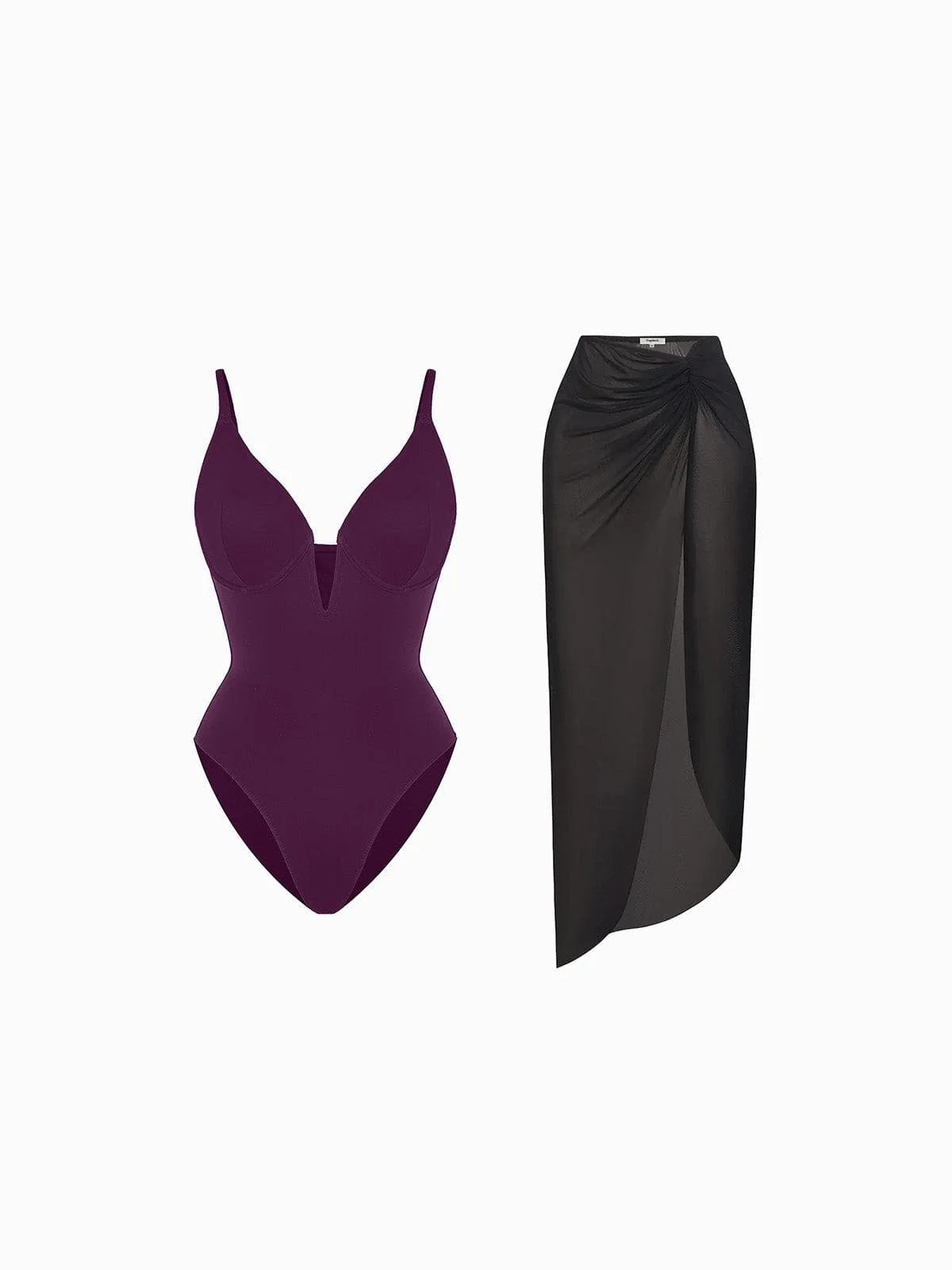Shapewear Slimming One-Piece Swimsuit Mesh Coverup Set - Image 5