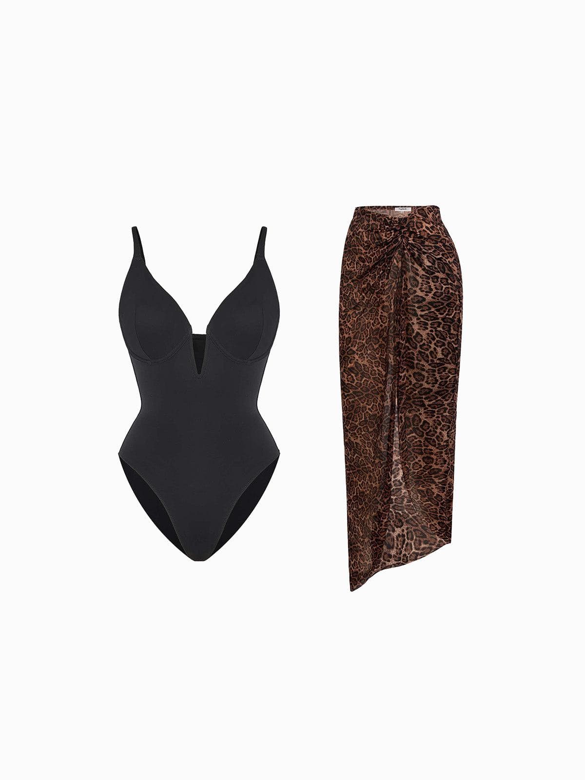 Shapewear Slimming One-Piece Swimsuit Mesh Coverup Set - Image 7