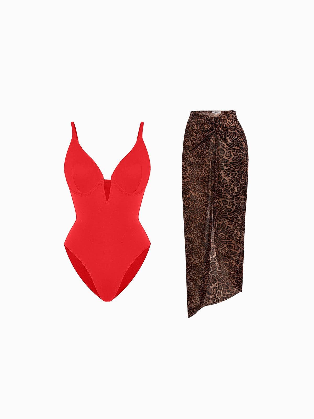 Shapewear Slimming One-Piece Swimsuit Mesh Coverup Set - Image 9