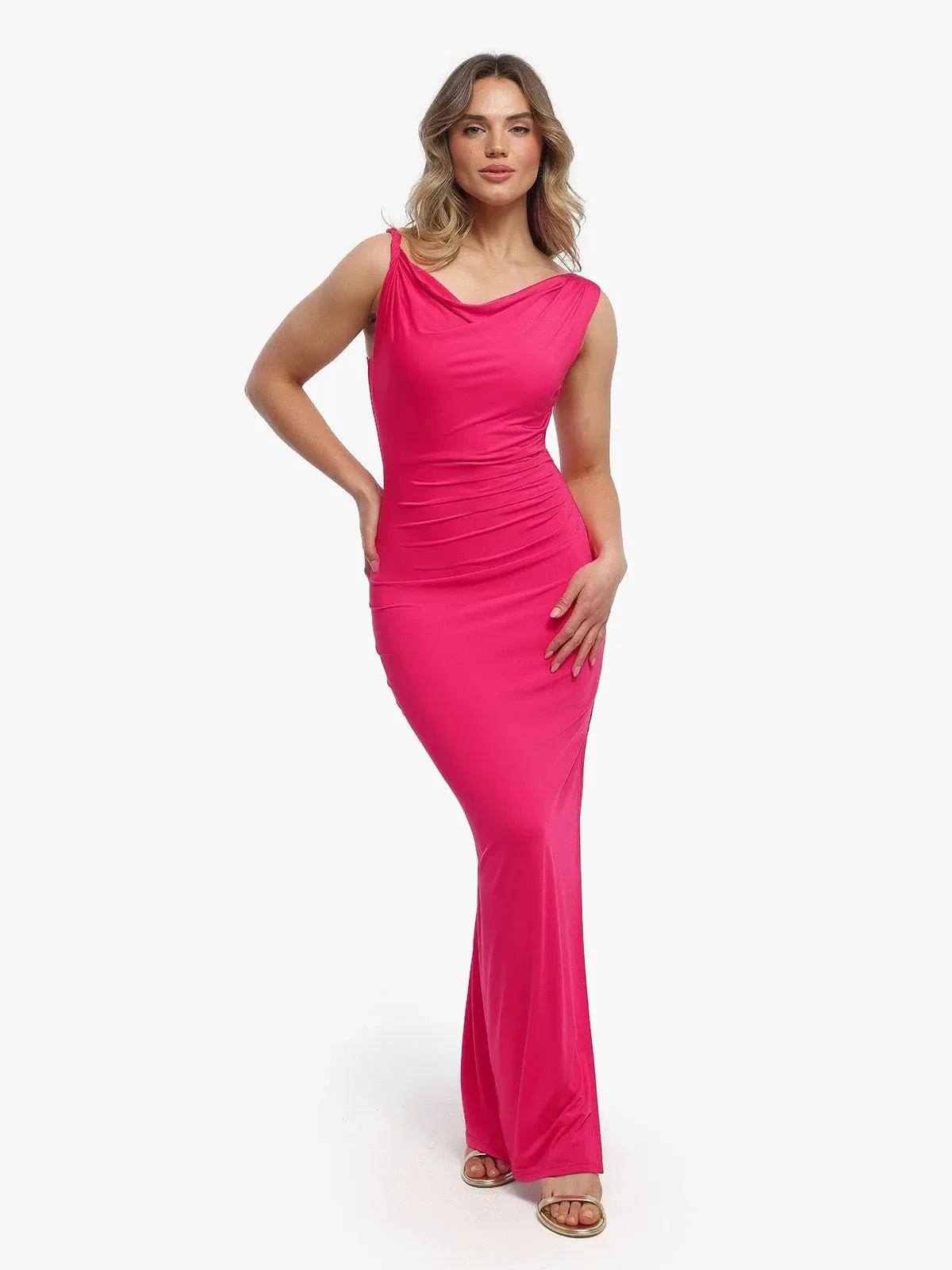 Shapewear Solid Cowl Neck Ruched Sculpting Maxi Dress - Image 14