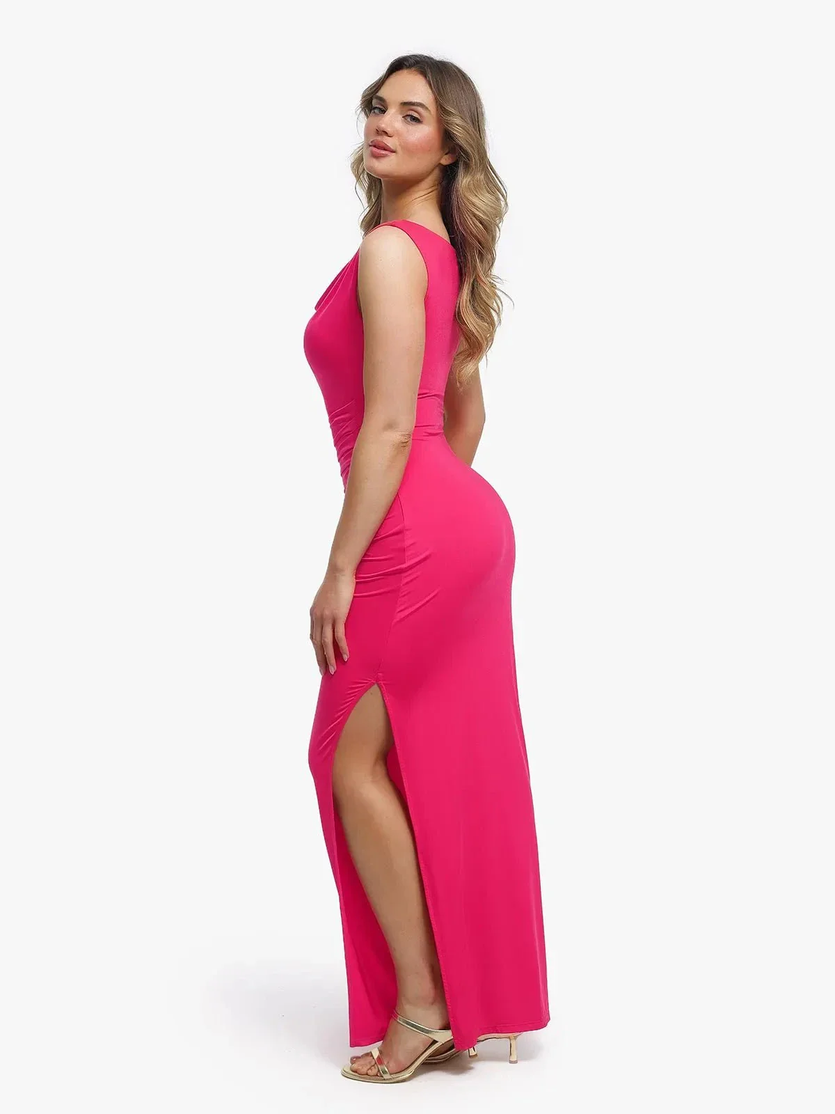 Shapewear Solid Cowl Neck Ruched Sculpting Maxi Dress - Image 16