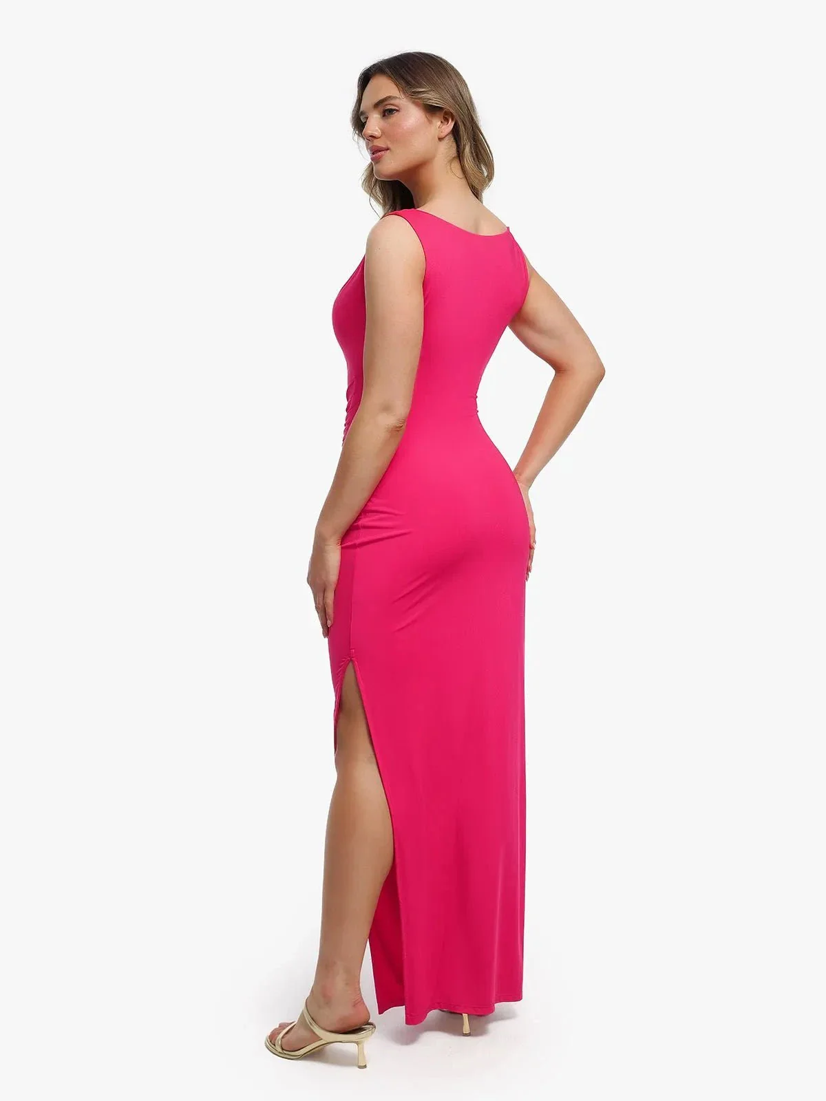 Shapewear Solid Cowl Neck Ruched Sculpting Maxi Dress - Image 17