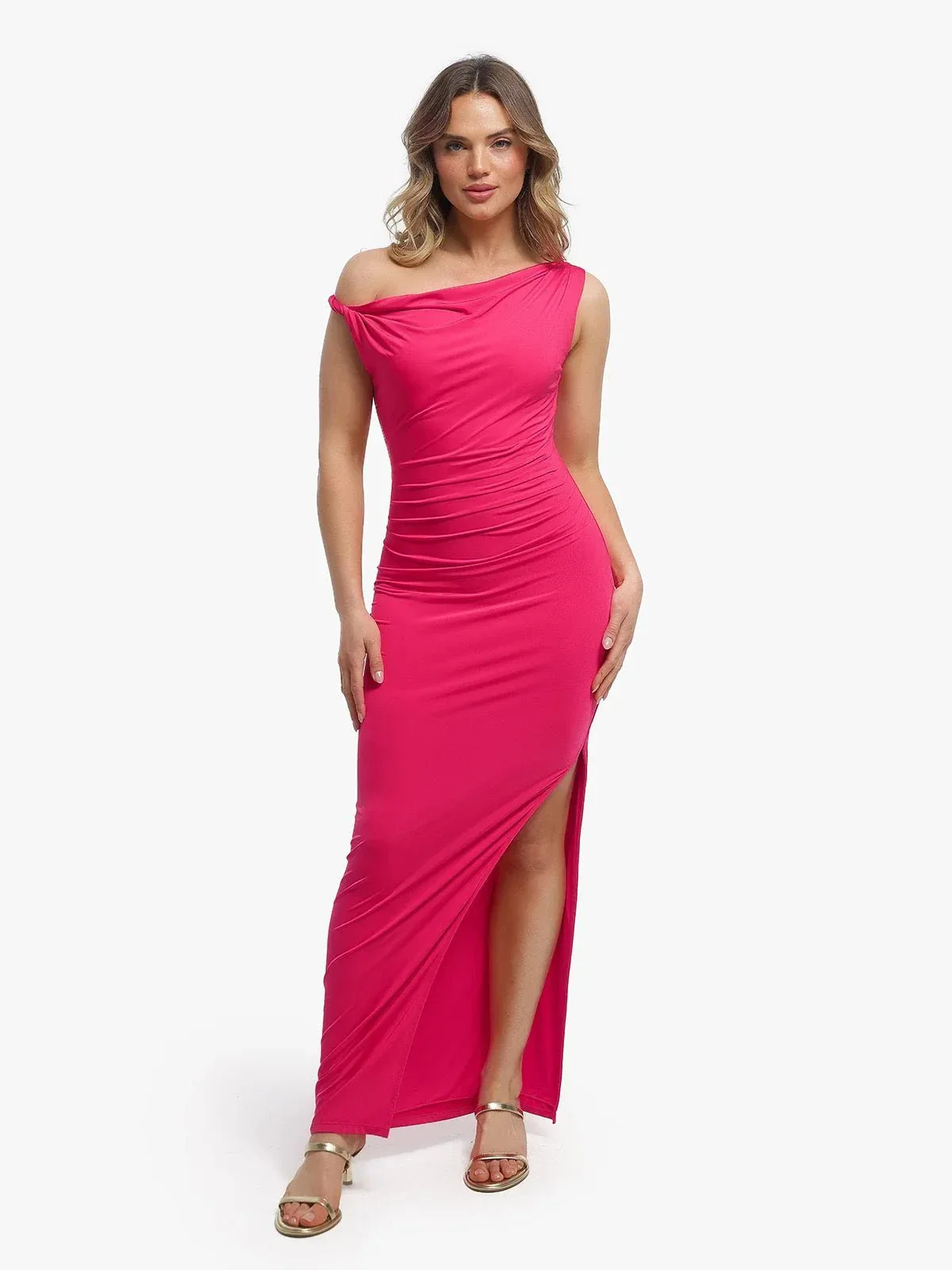 Shapewear Solid Cowl Neck Ruched Sculpting Maxi Dress - Image 20