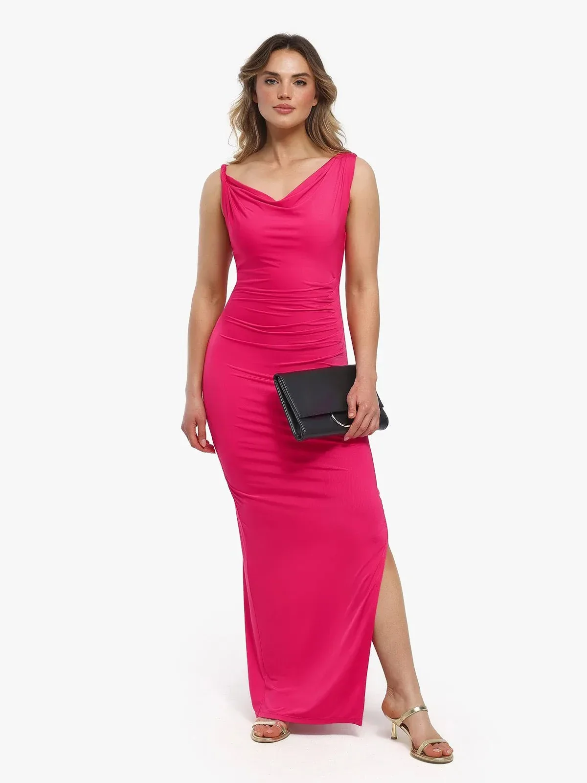 Shapewear Solid Cowl Neck Ruched Sculpting Maxi Dress - Image 21