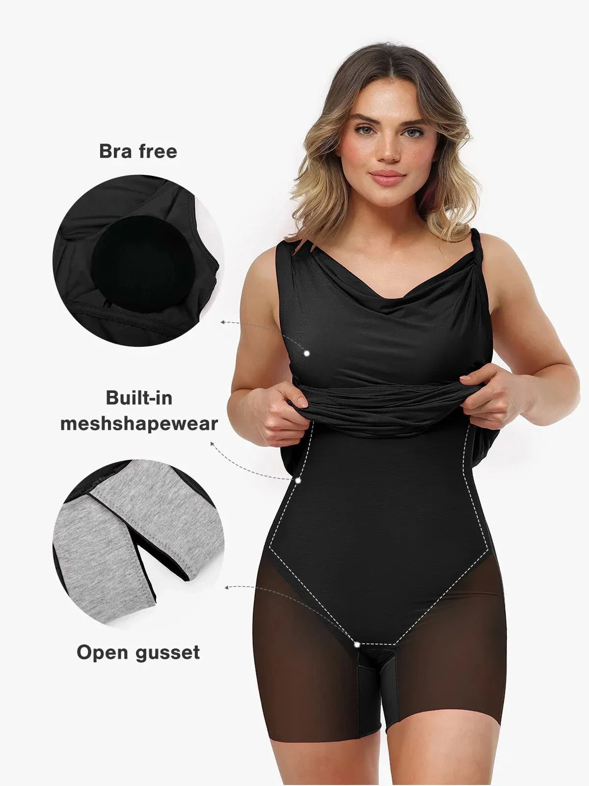Shapewear Solid Cowl Neck Ruched Sculpting Maxi Dress - Image 3