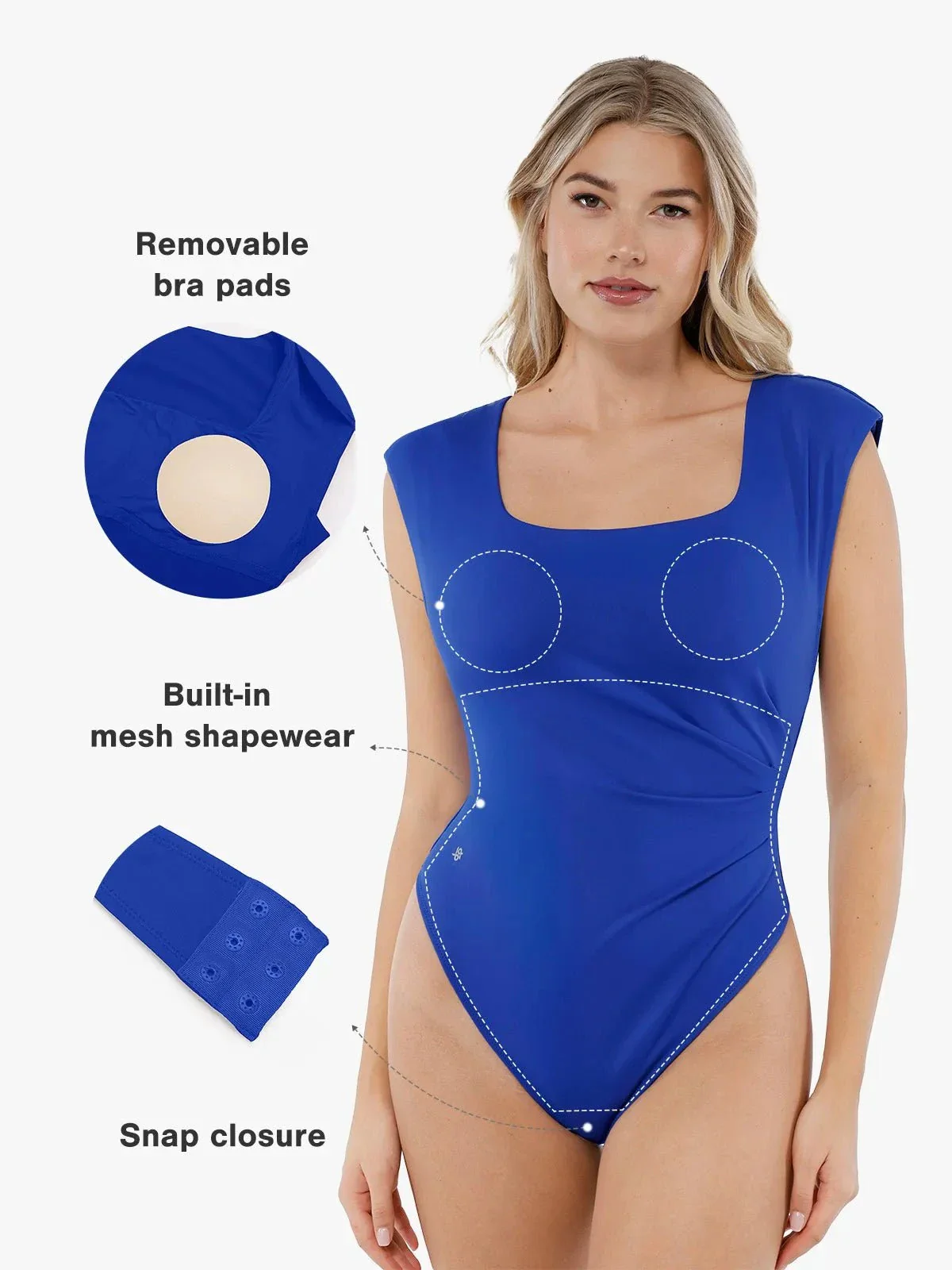 Shapewear Square Neck Padded Shoulder Slimming Bodysuit - Image 22