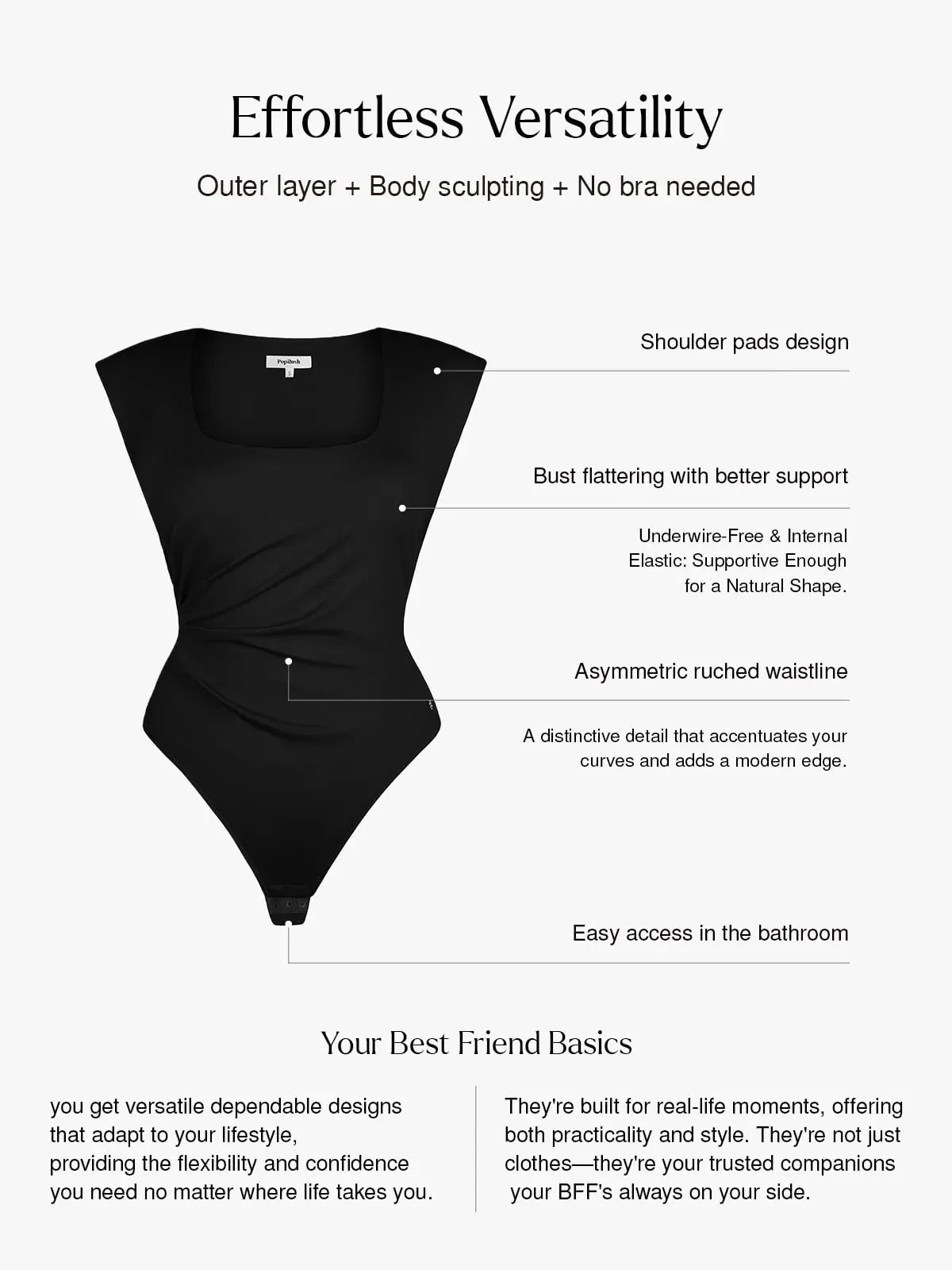 Shapewear Square Neck Padded Shoulder Slimming Bodysuit - Image 8
