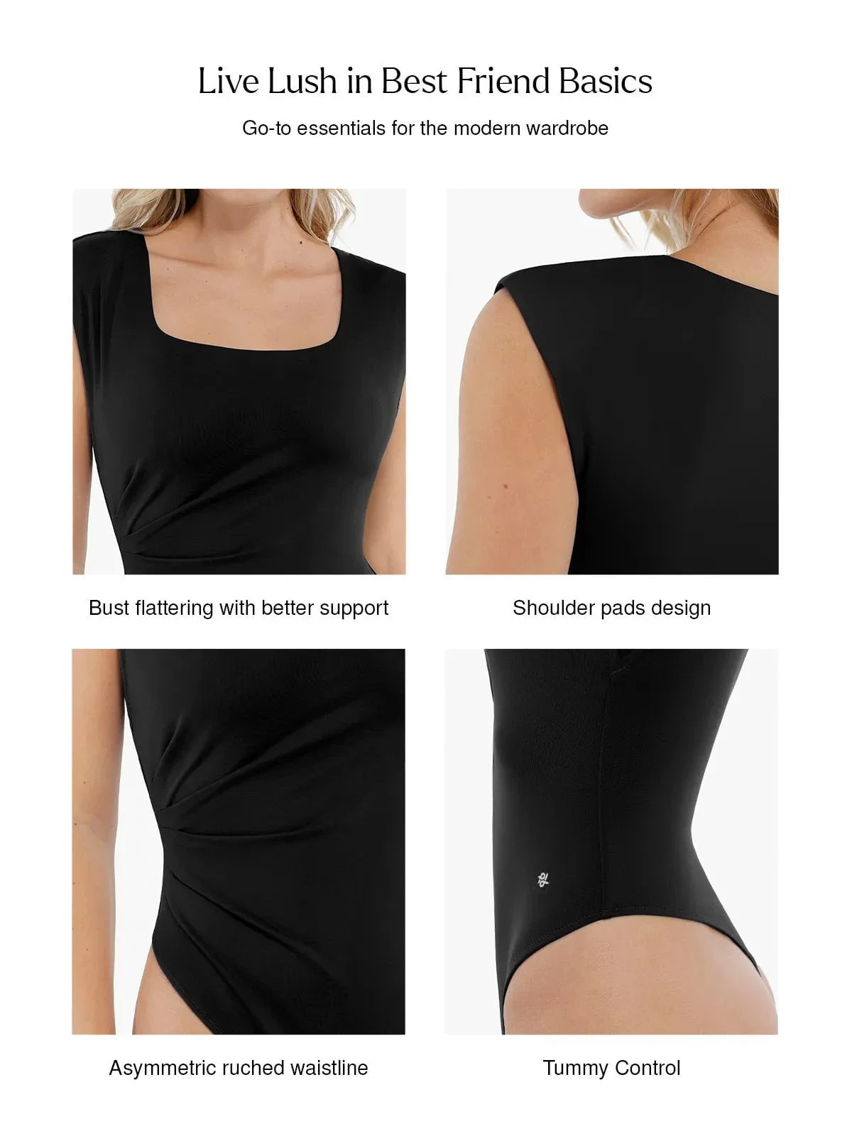 Shapewear Square Neck Padded Shoulder Slimming Bodysuit - Image 9
