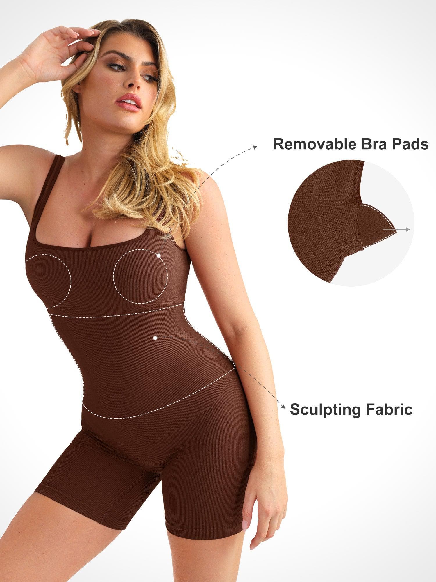 Shapewear Seamless Square Neck Smoothing Sport Romper - Image 35
