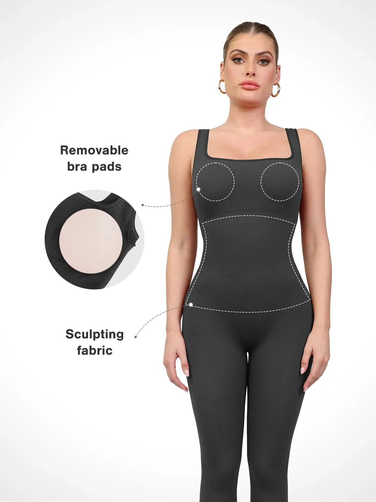 Shapewear Seamless Square Neck Tank Workout Jumpsuit - Image 44
