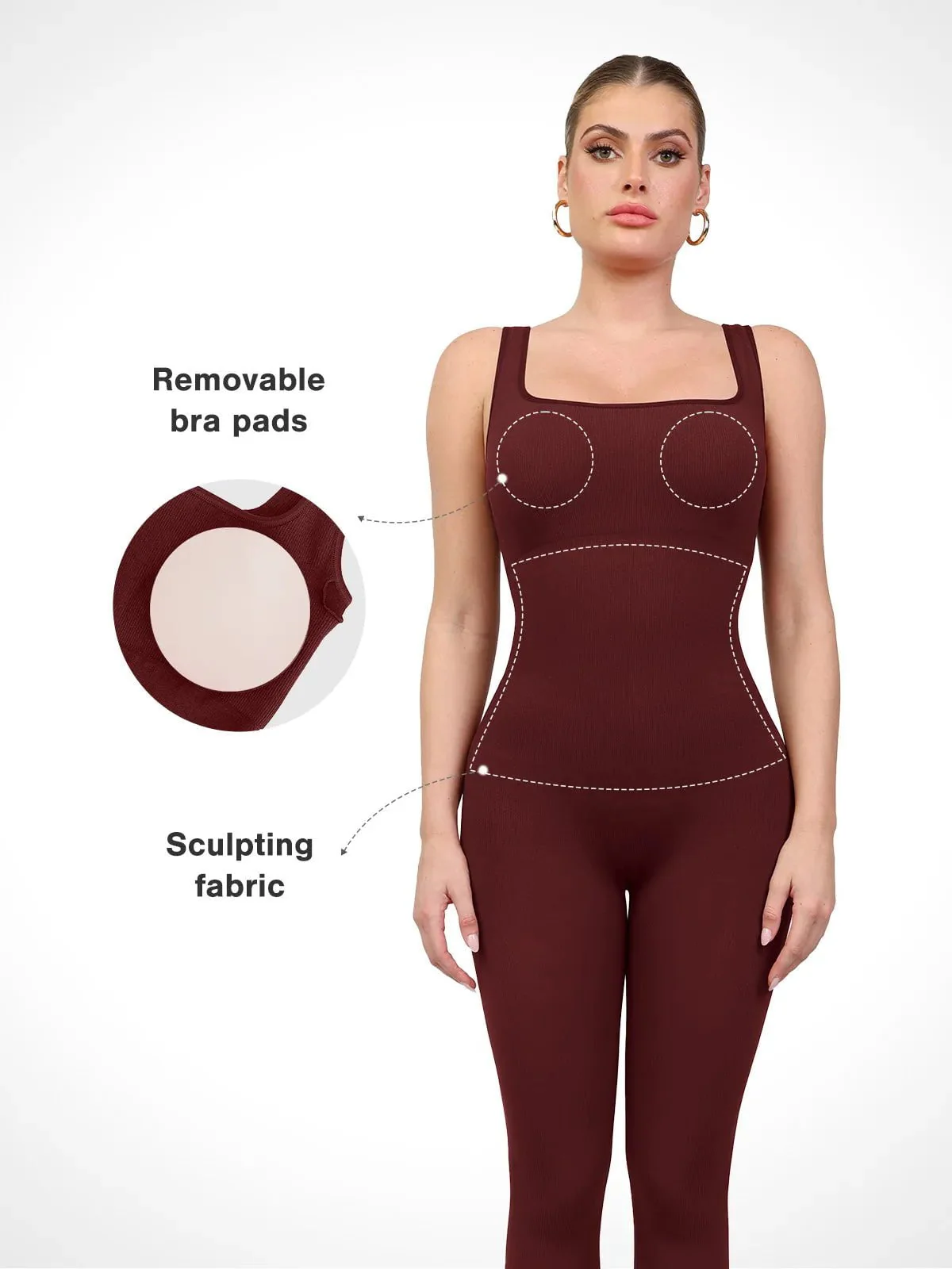 Shapewear Seamless Square Neck Tank Workout Jumpsuit - Image 33