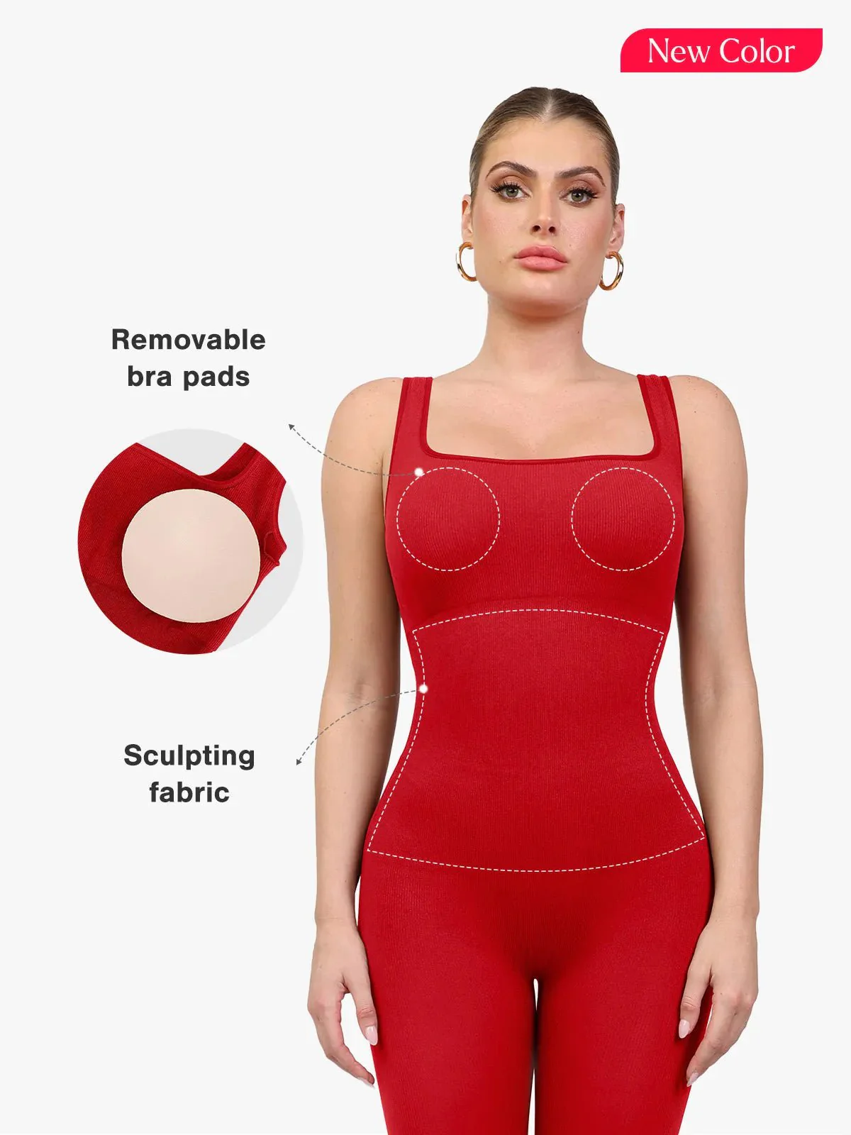 Shapewear Square Neck Tank Workout Seamless Jumpsuit - Image 9