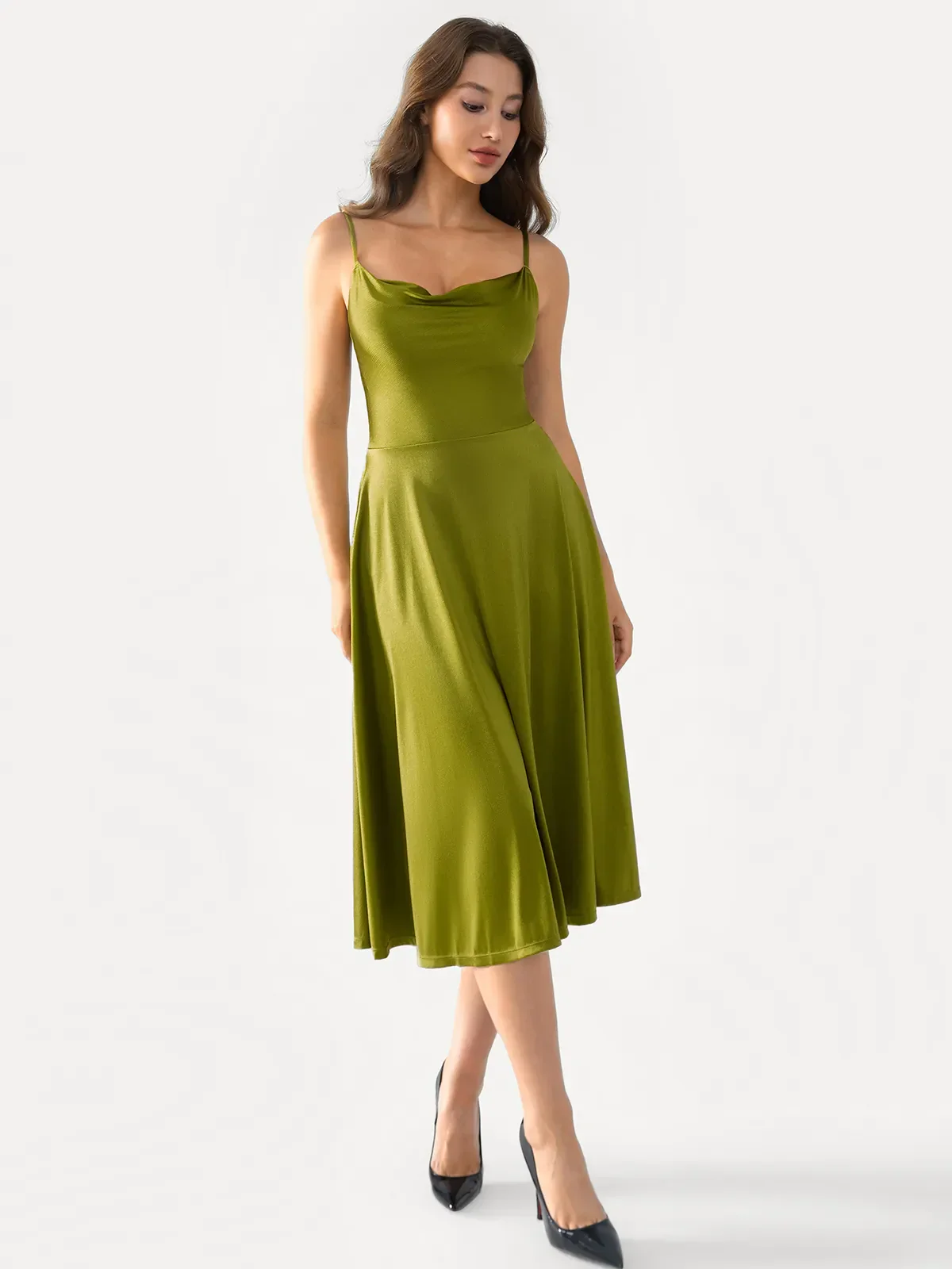 Shapewear Strappy Cowl Neck Fit & Flare Midi Dress - Image 11