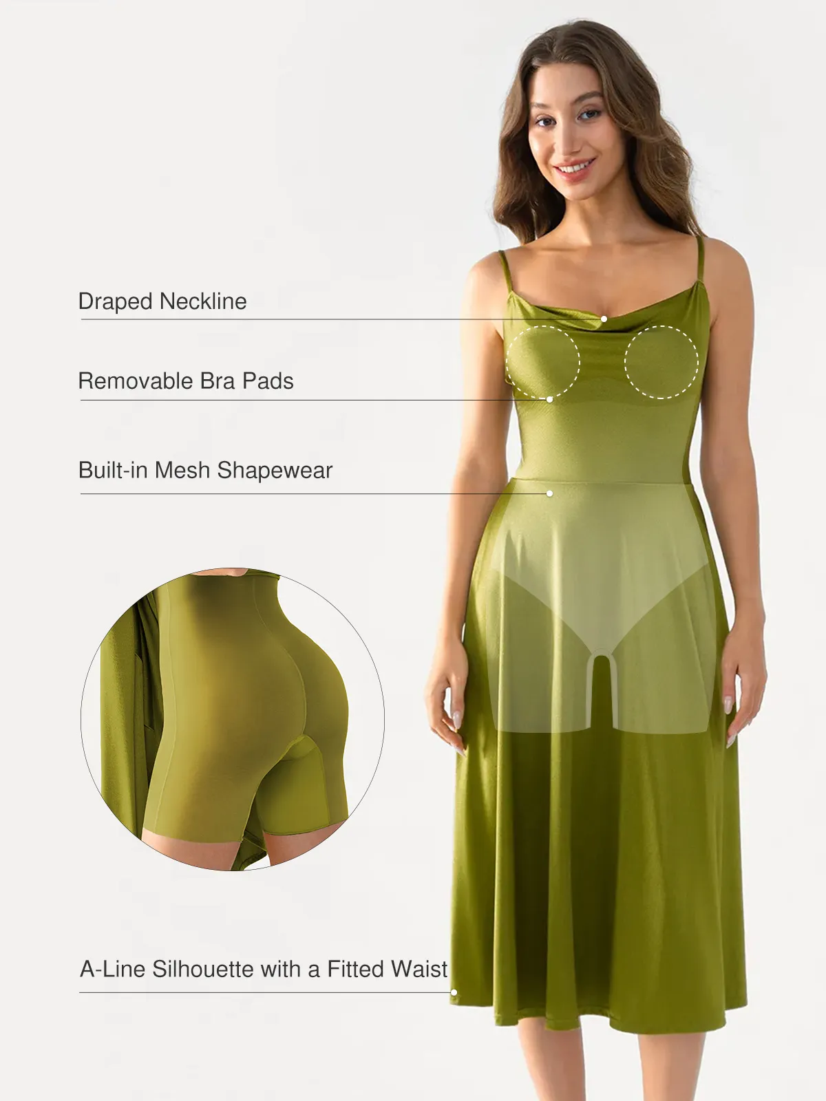 Shapewear Strappy Cowl Neck Fit & Flare Midi Dress - Image 12