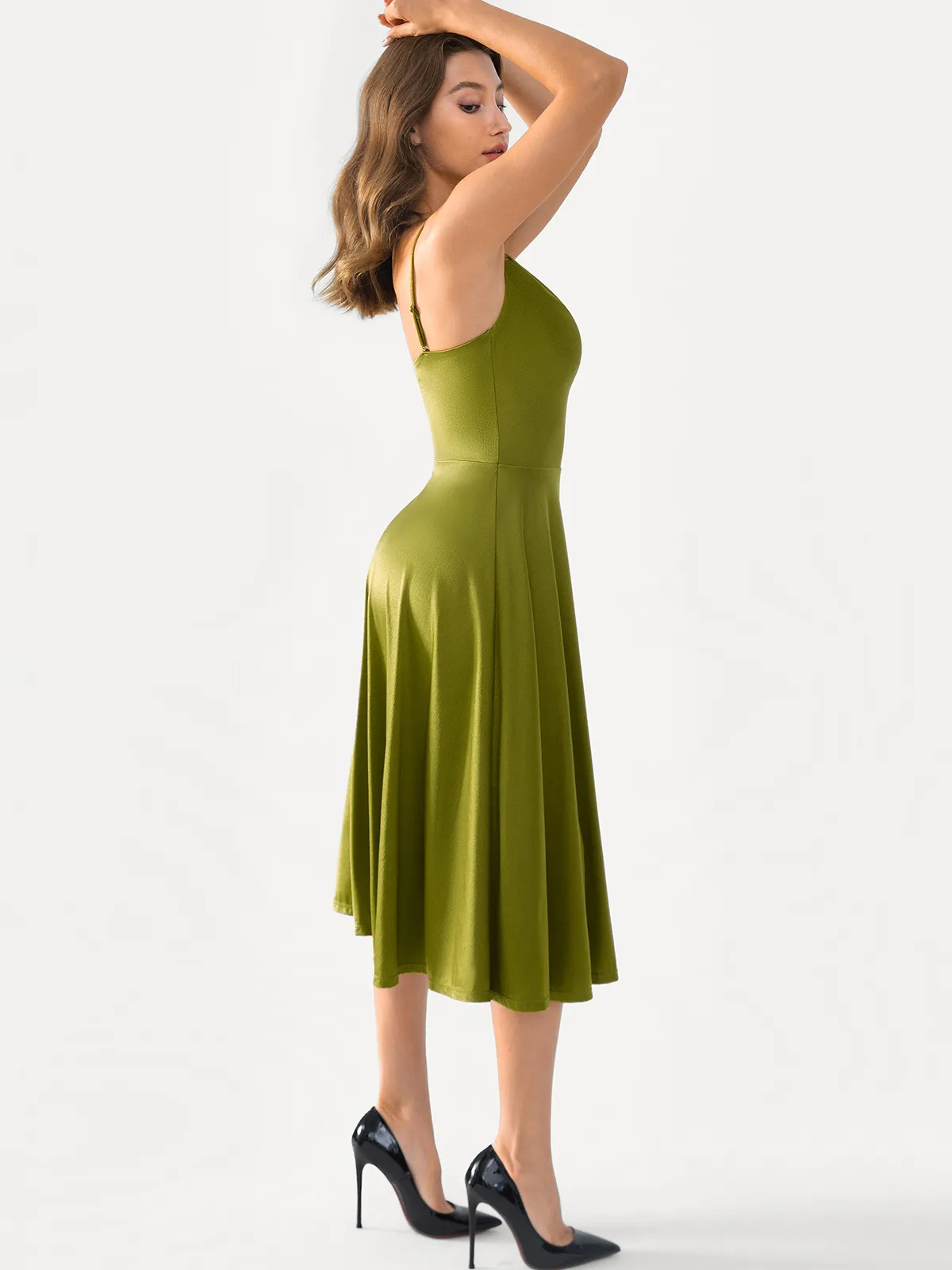 Shapewear Strappy Cowl Neck Fit & Flare Midi Dress - Image 13