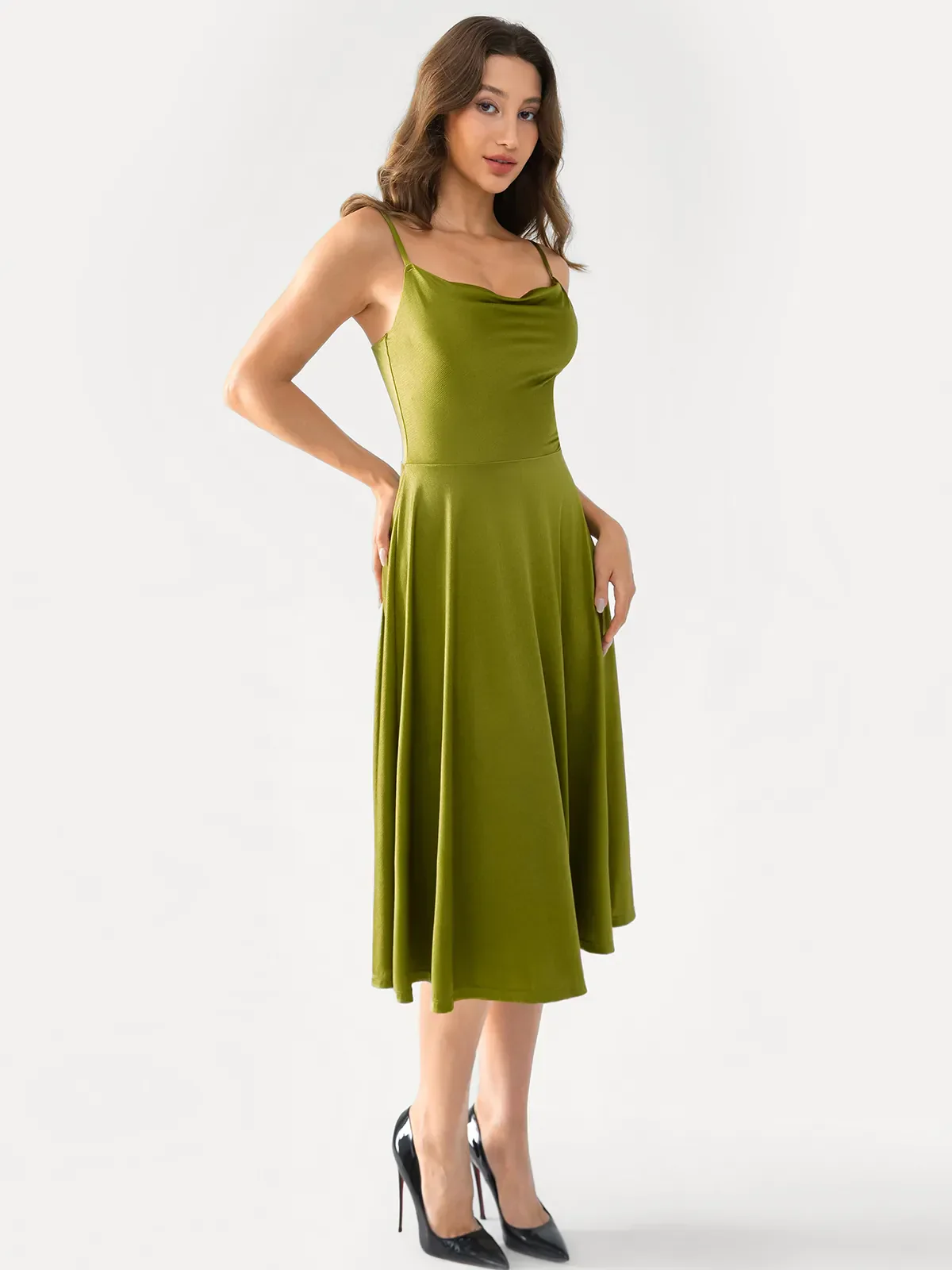 Shapewear Strappy Cowl Neck Fit & Flare Midi Dress - Image 16
