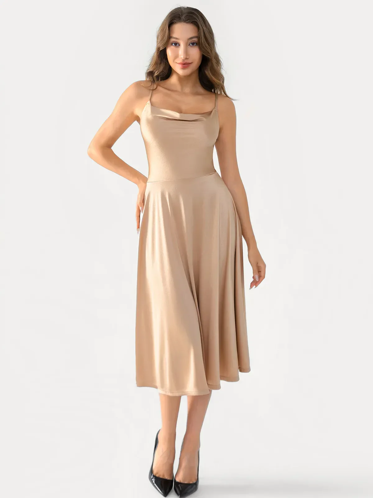Shapewear Strappy Cowl Neck Fit & Flare Midi Dress - Image 20