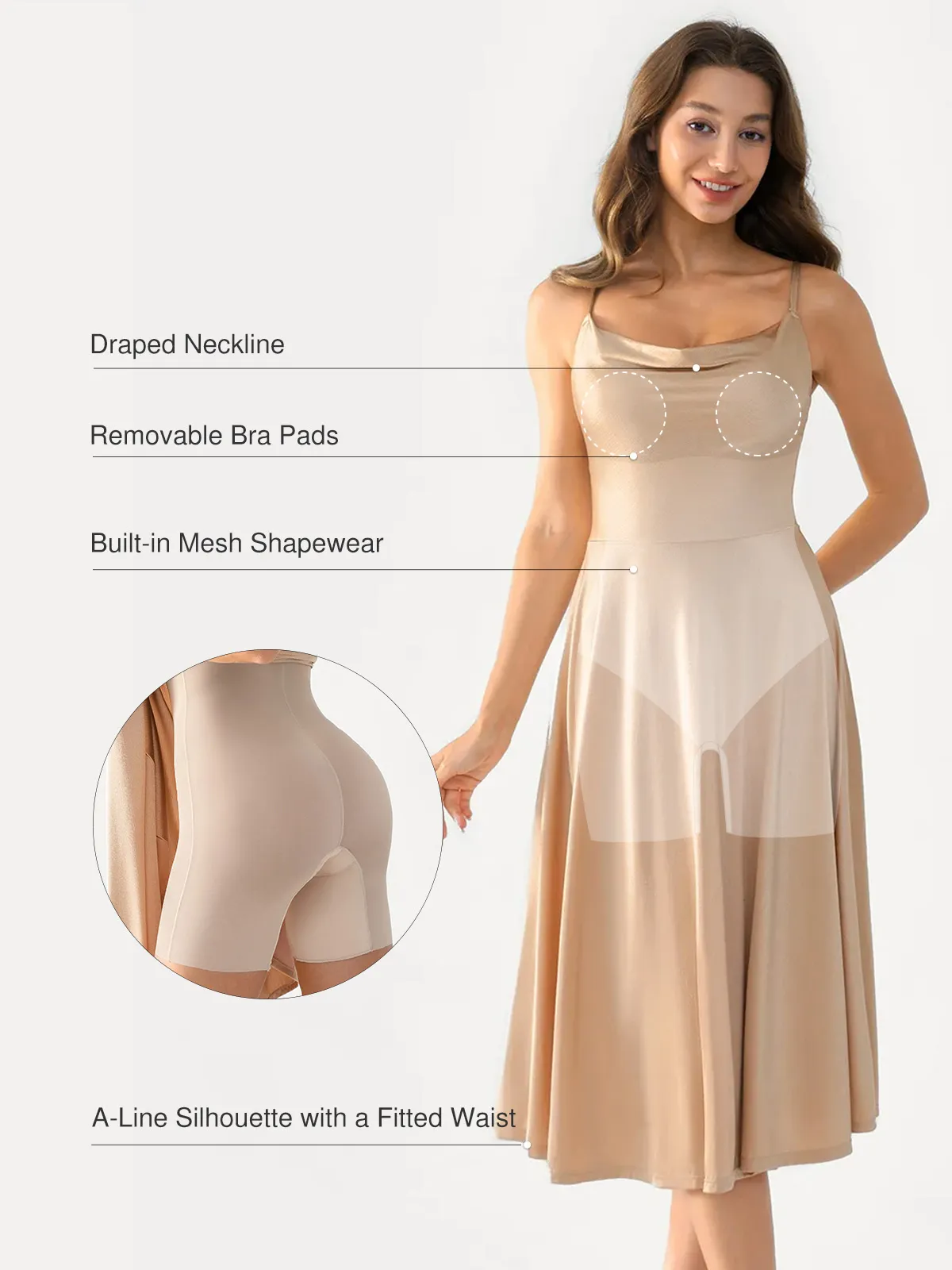 Shapewear Strappy Cowl Neck Fit & Flare Midi Dress - Image 21