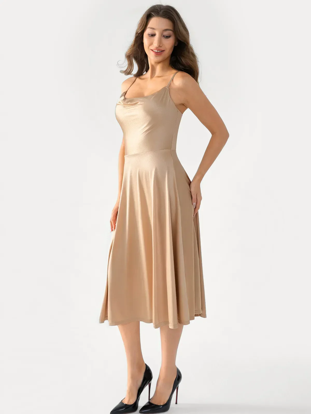 Shapewear Strappy Cowl Neck Fit & Flare Midi Dress - Image 22