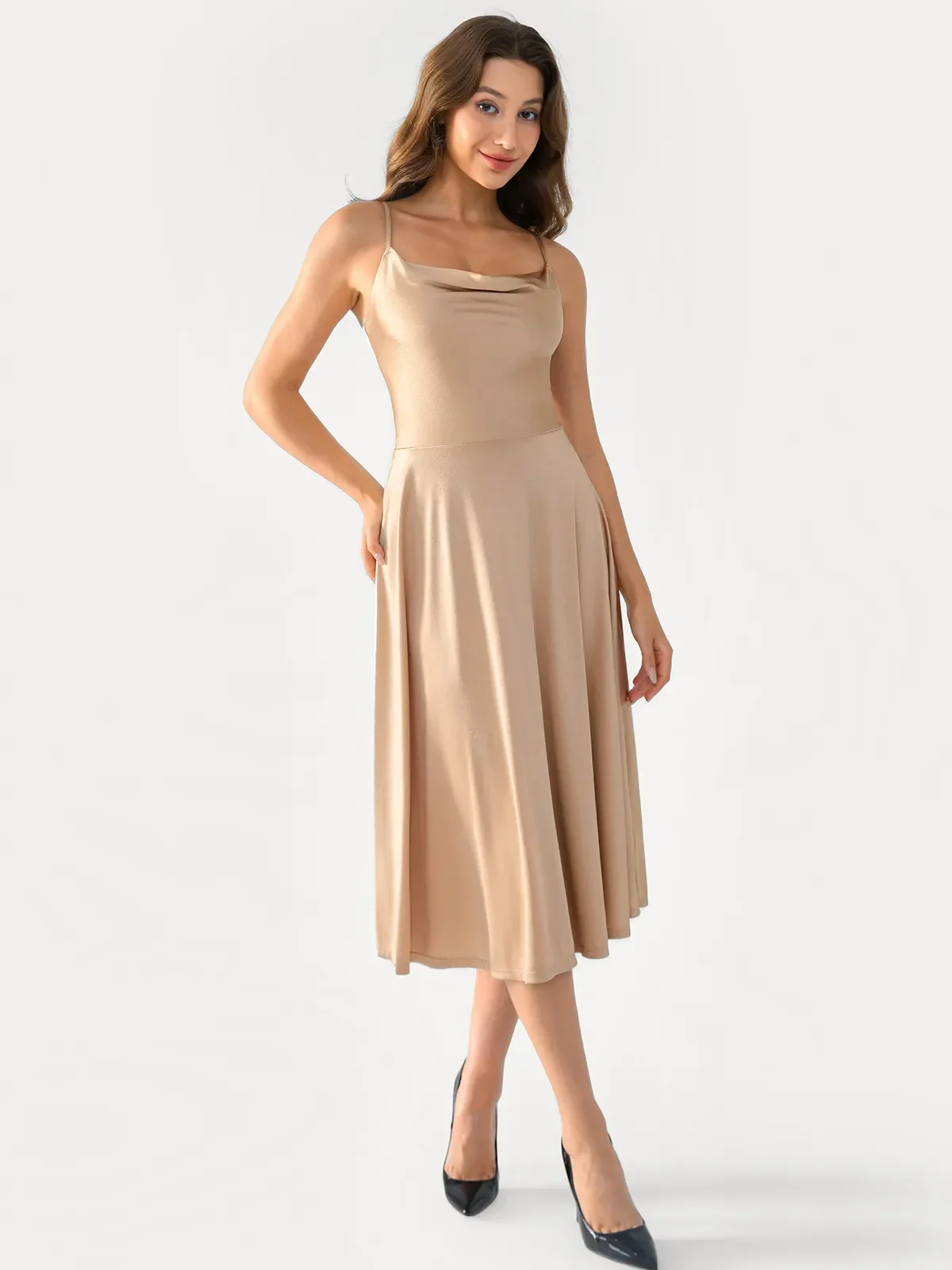 Shapewear Strappy Cowl Neck Fit & Flare Midi Dress - Image 24
