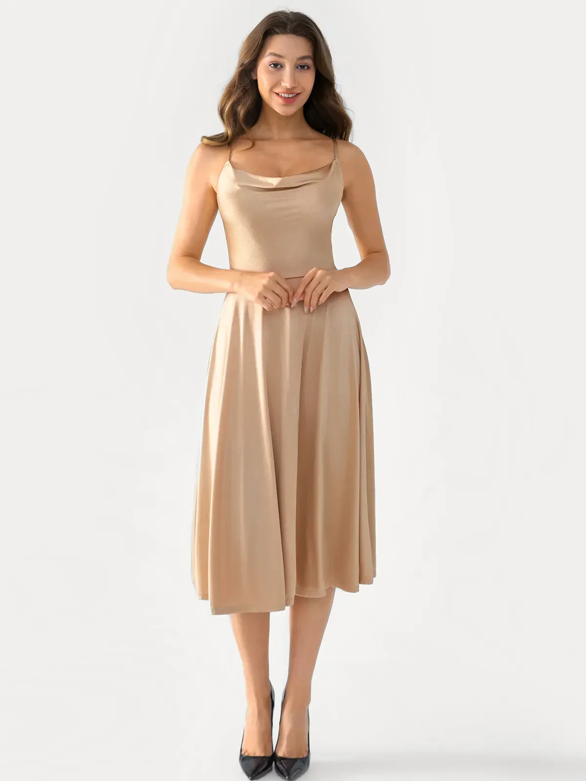 Shapewear Strappy Cowl Neck Fit & Flare Midi Dress - Image 25