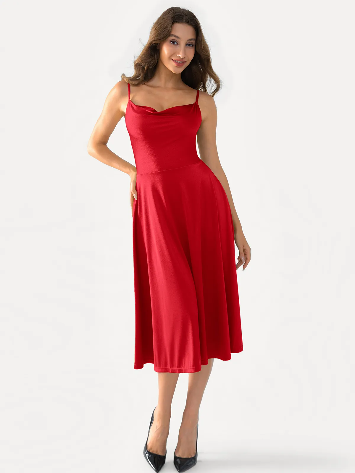 Shapewear Strappy Cowl Neck Fit & Flare Midi Dress - Image 29