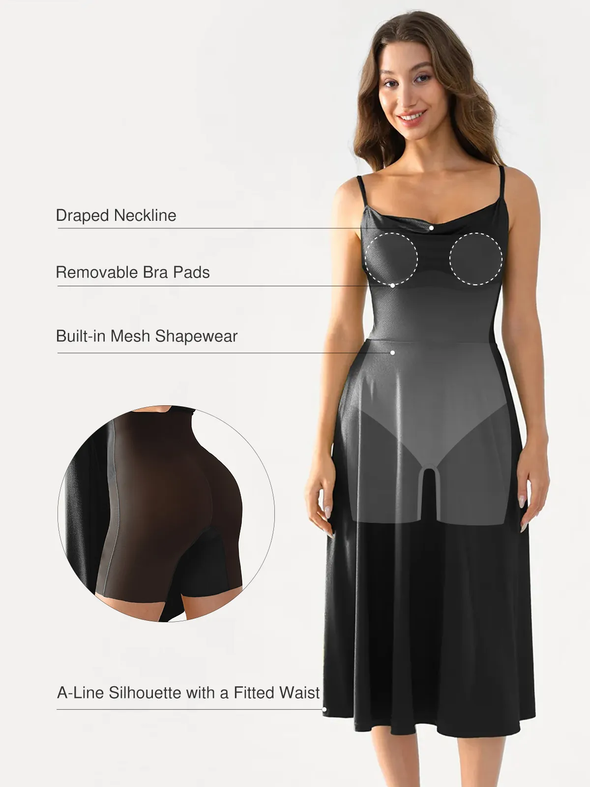 Shapewear Strappy Cowl Neck Fit & Flare Midi Dress - Image 3