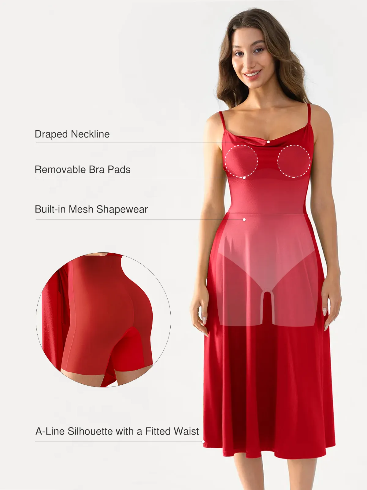 Shapewear Strappy Cowl Neck Fit & Flare Midi Dress - Image 30