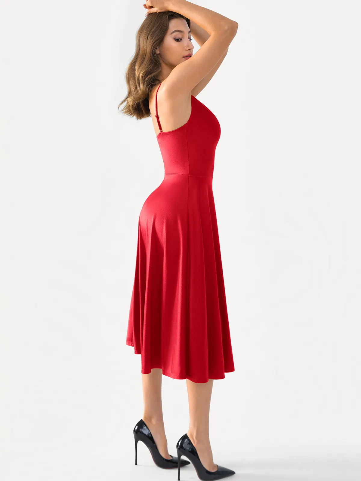 Shapewear Strappy Cowl Neck Fit & Flare Midi Dress - Image 31