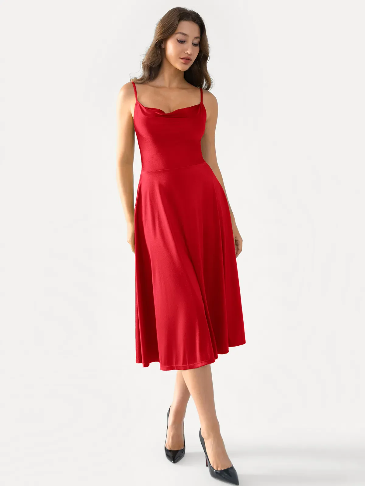 Shapewear Strappy Cowl Neck Fit & Flare Midi Dress - Image 34