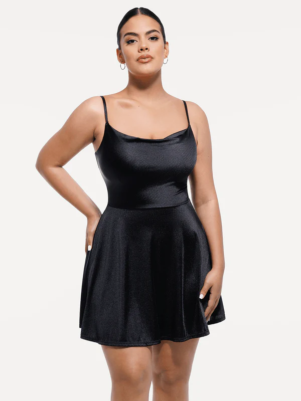 Shapewear Strappy Cowl Neck Fit & Flare Midi Dress - Image 38