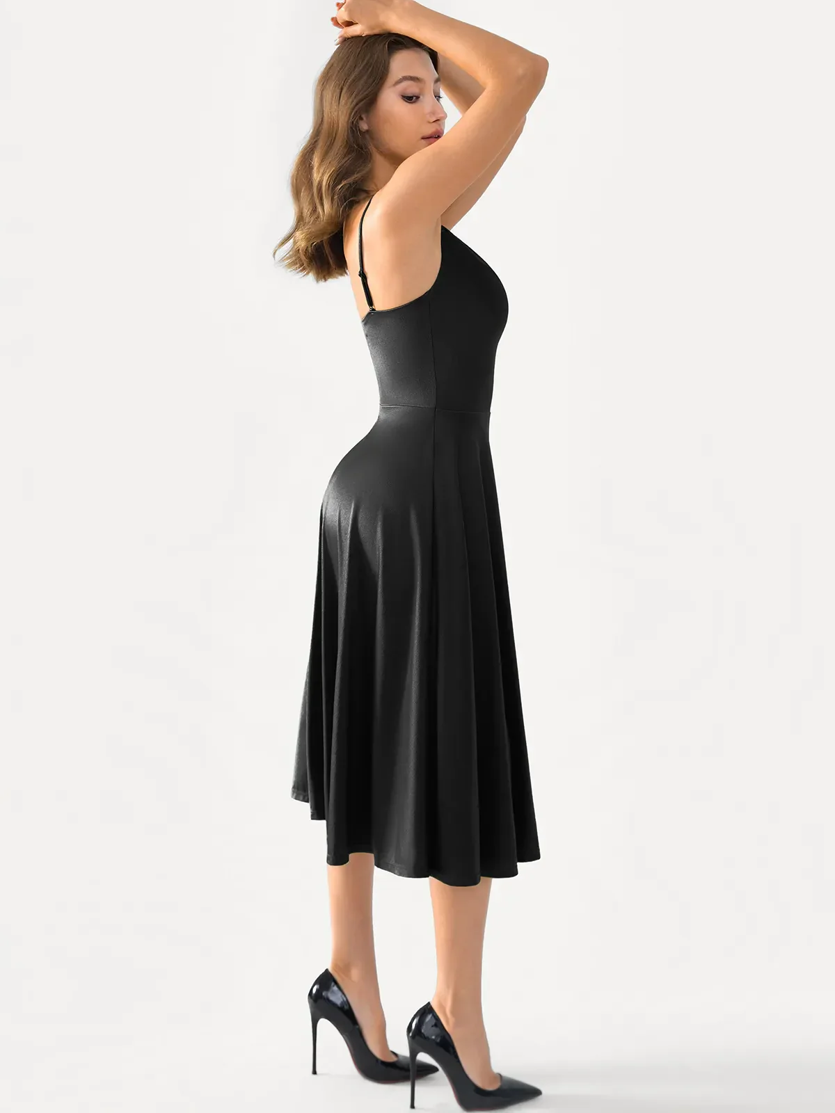Shapewear Strappy Cowl Neck Fit & Flare Midi Dress - Image 4