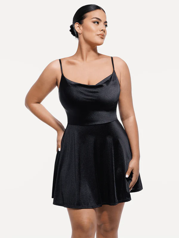 Shapewear Strappy Cowl Neck Fit & Flare Midi Dress - Image 46