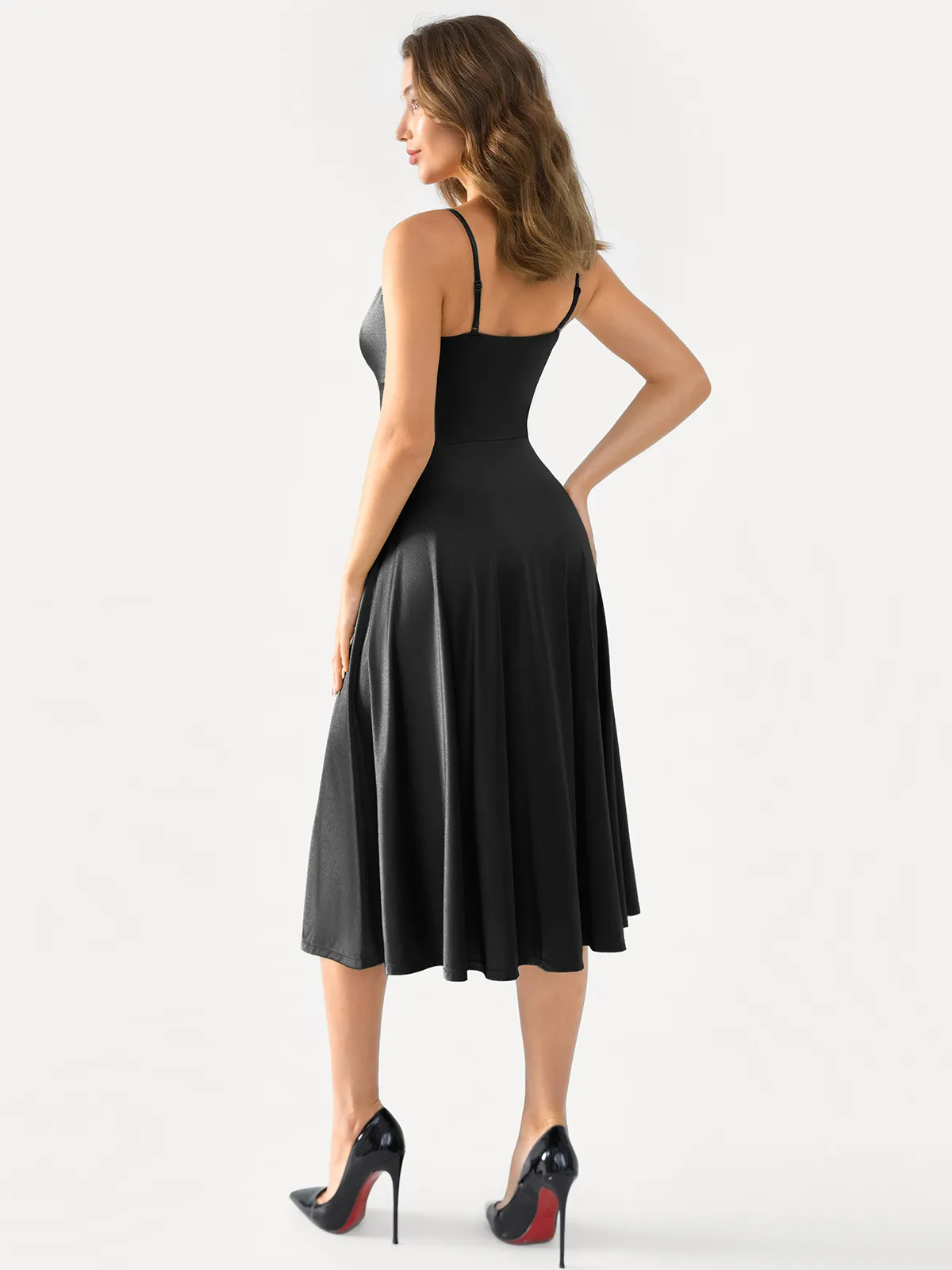 Shapewear Strappy Cowl Neck Fit & Flare Midi Dress - Image 5