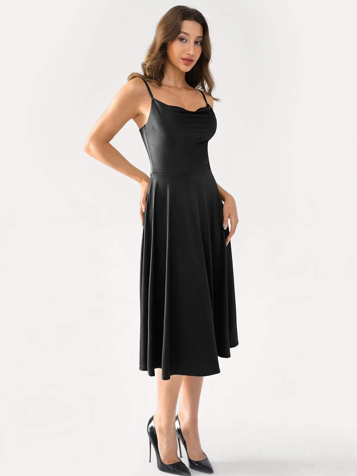 Shapewear Strappy Cowl Neck Fit & Flare Midi Dress - Image 6