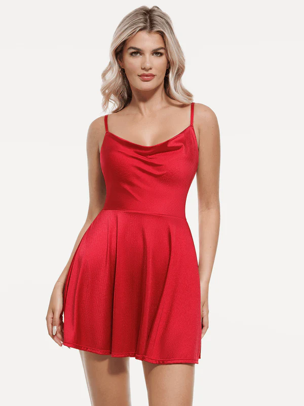 Shapewear Strappy Cowl Neck Fit & Flare Midi Dress - Image 61