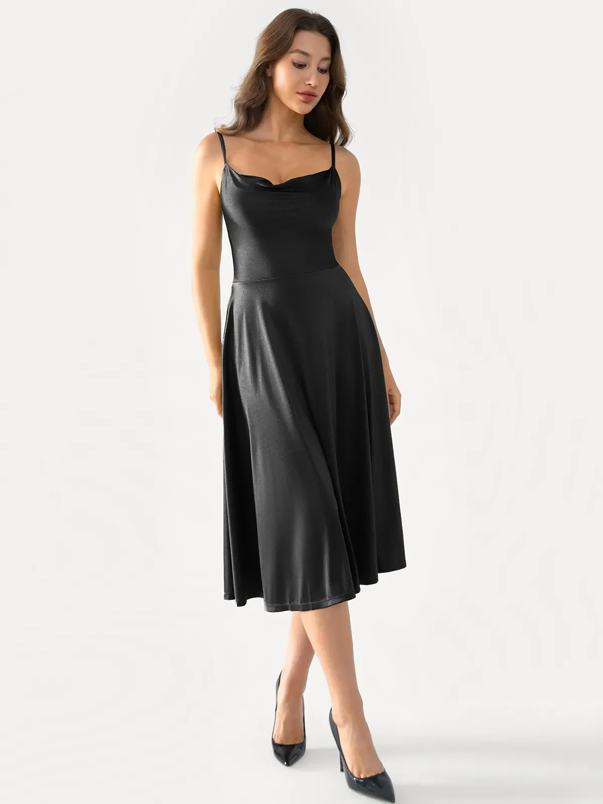 Shapewear Strappy Cowl Neck Fit & Flare Midi Dress - Image 7
