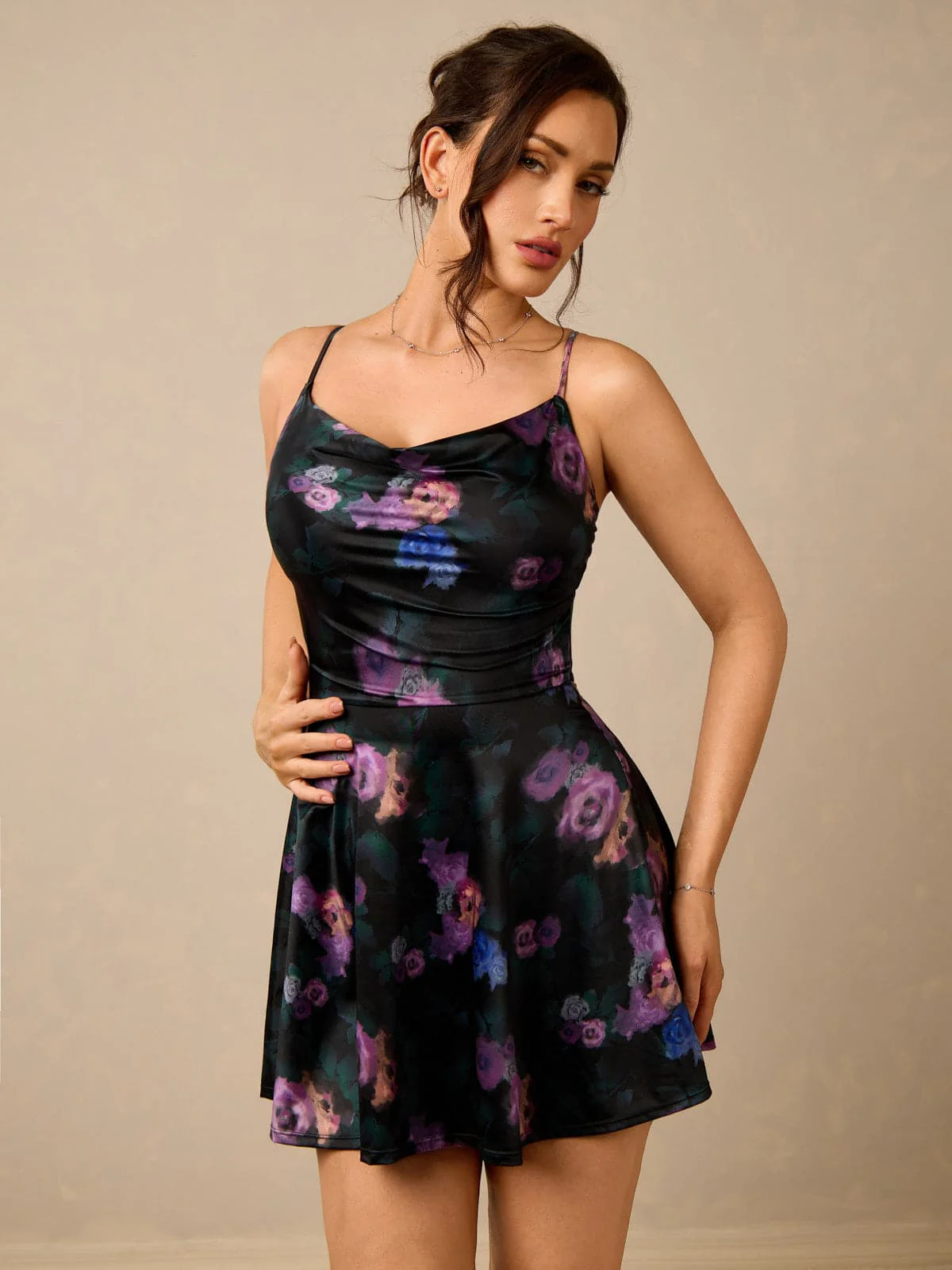 Shapewear Strappy Cowl Neck Fit & Flare Midi Dress - Image 73